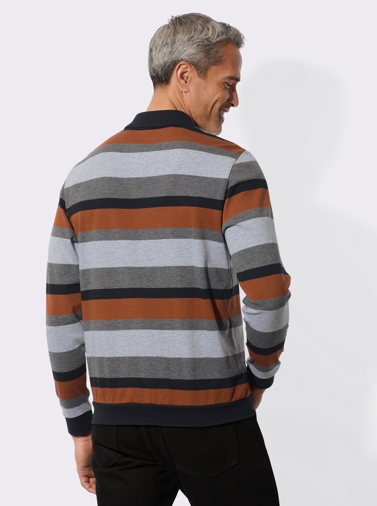 Sweatshirt in streepjesdessin - zwart/cognac gestreept