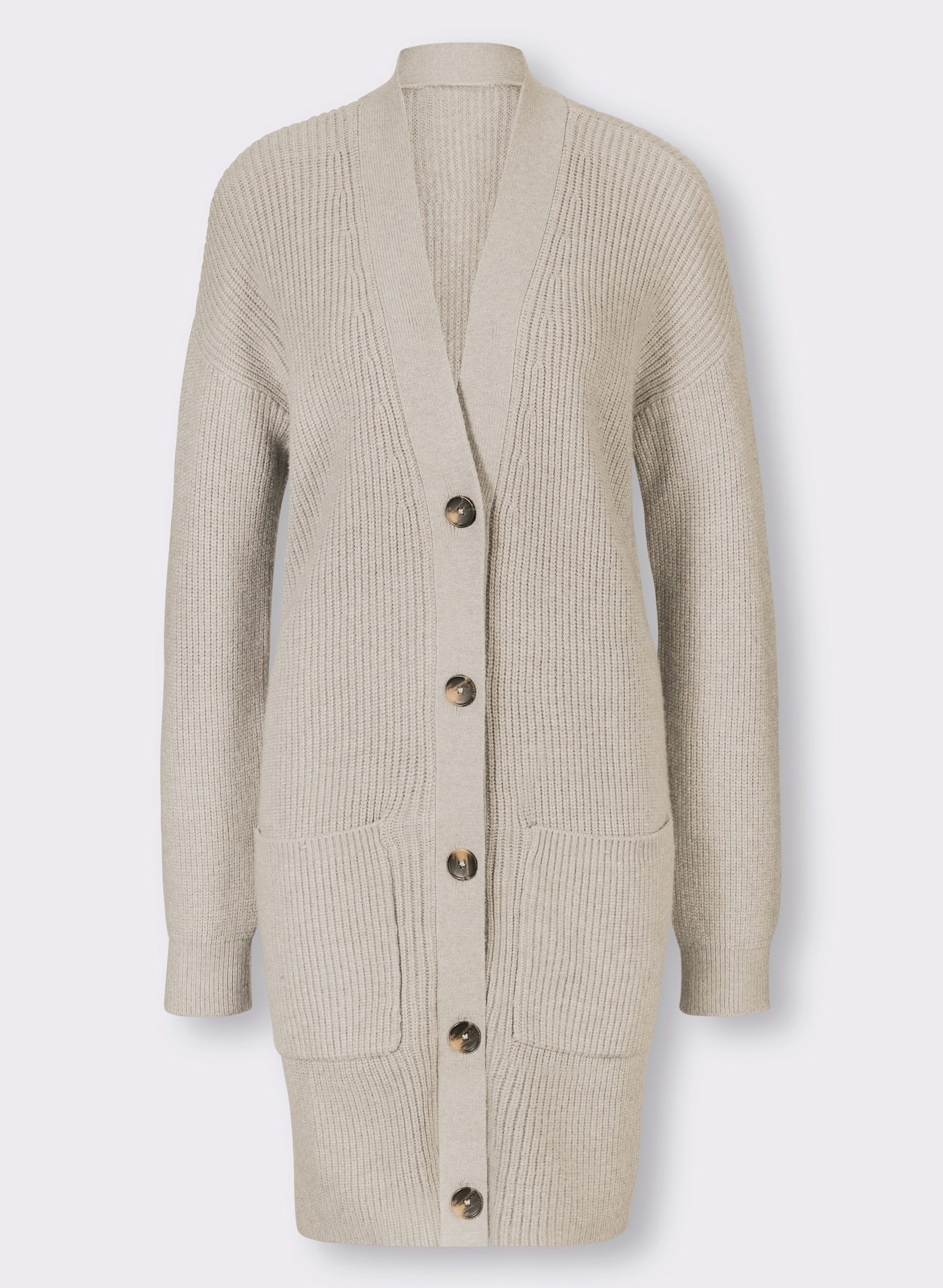 heine Longstrickjacke mit 2 Taschen - sand-meliert