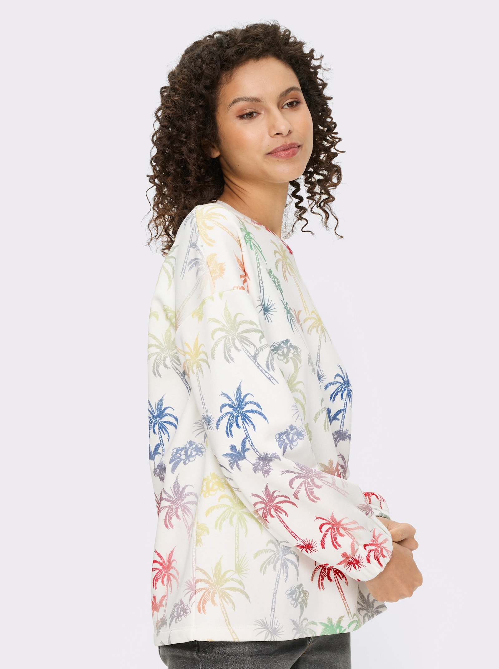 heine Sweatshirt mit Palmen-Print - weiß-jeansblau-bedruckt