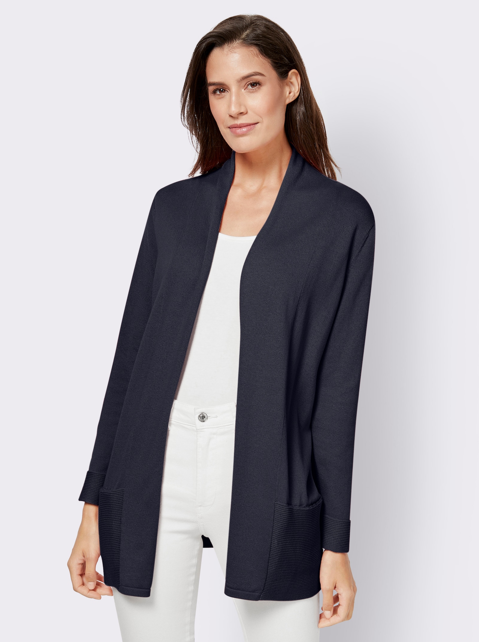 Longstrickjacke mit Schalkragen - marine