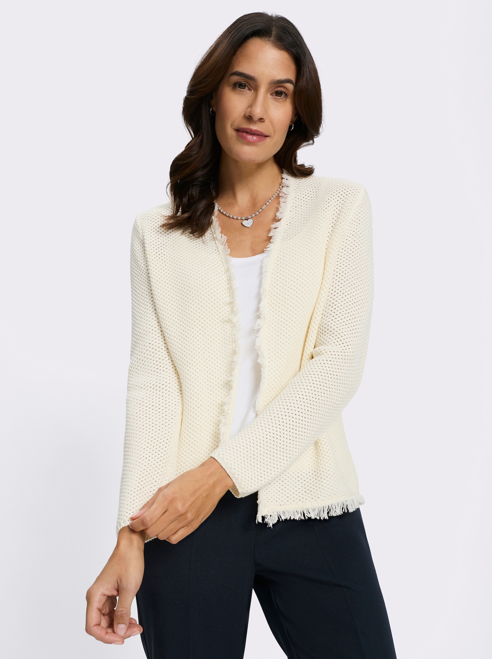 Strickjacke mit Fransen - champagner
