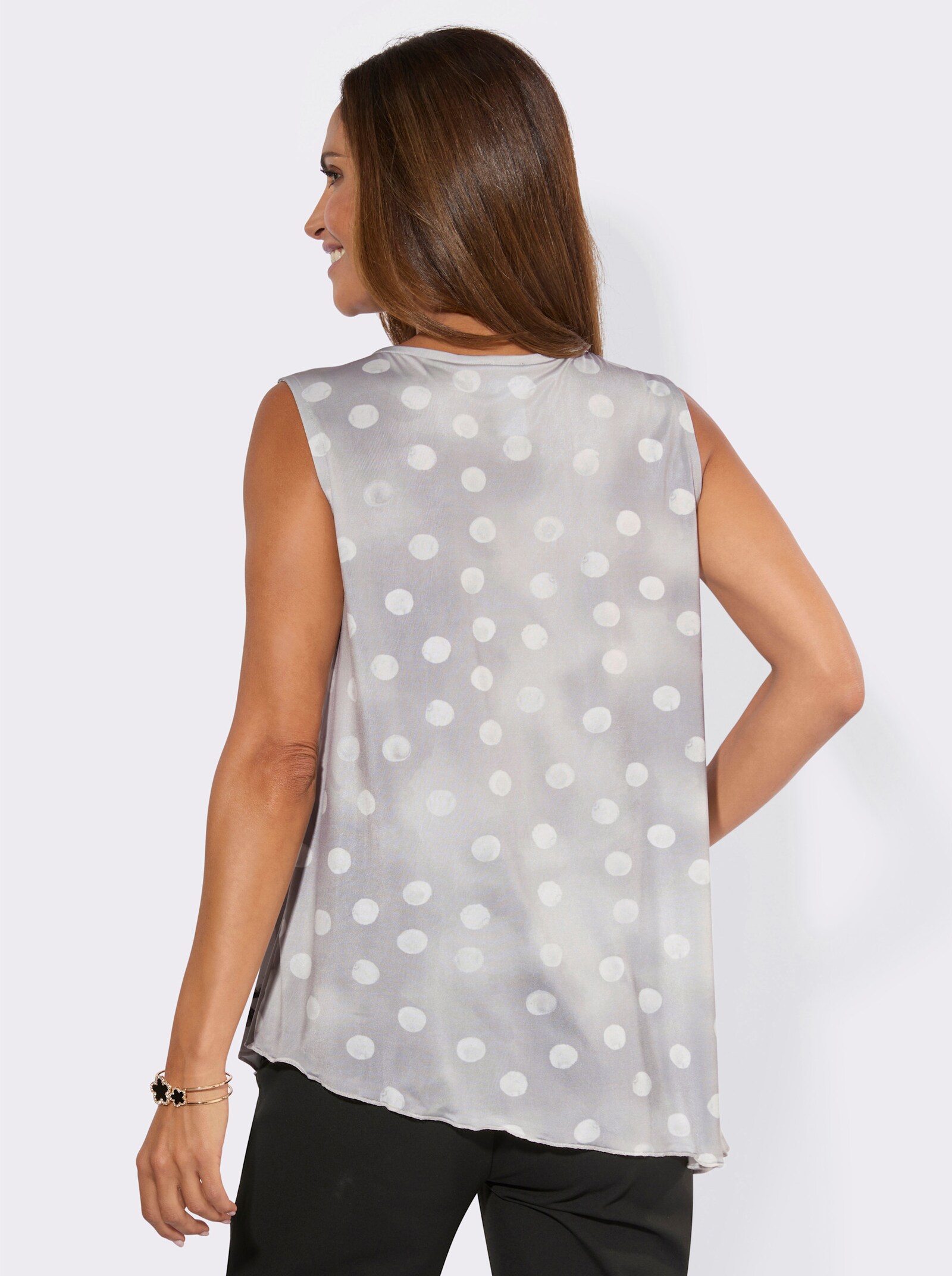 Longtop mit Wasserfall-Ausschnitt - hellgrau-graphit-bedruckt