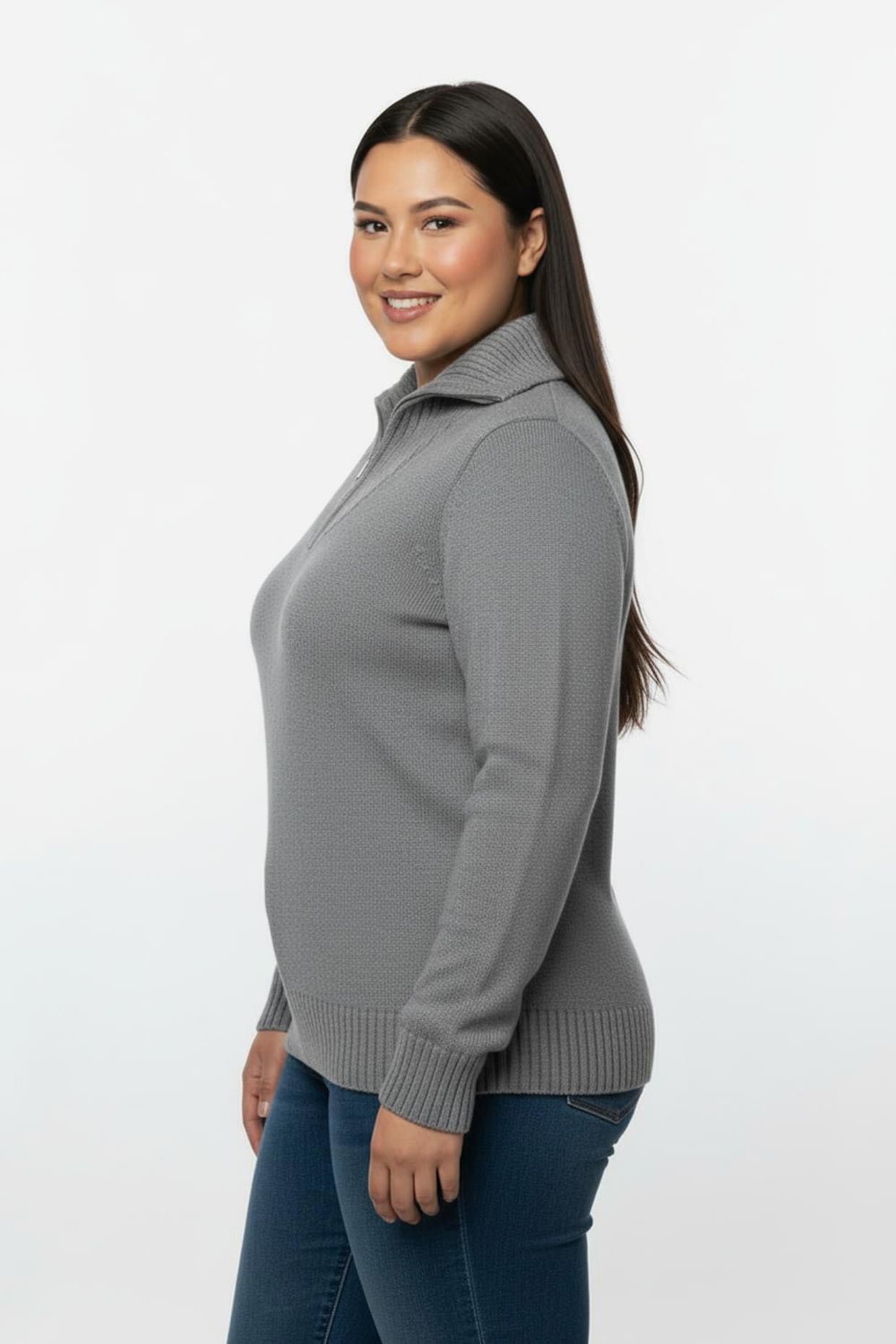 Troyer mit breiten Rippabschlüssen - grau-meliert