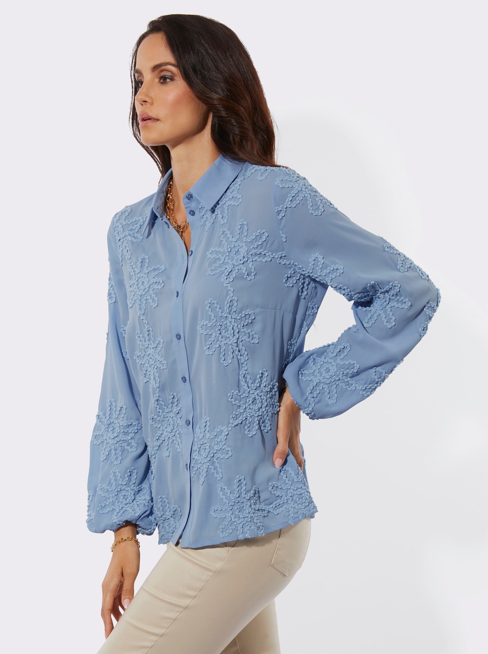 Langarm-Bluse in pflegeleichter Qualität - bleu