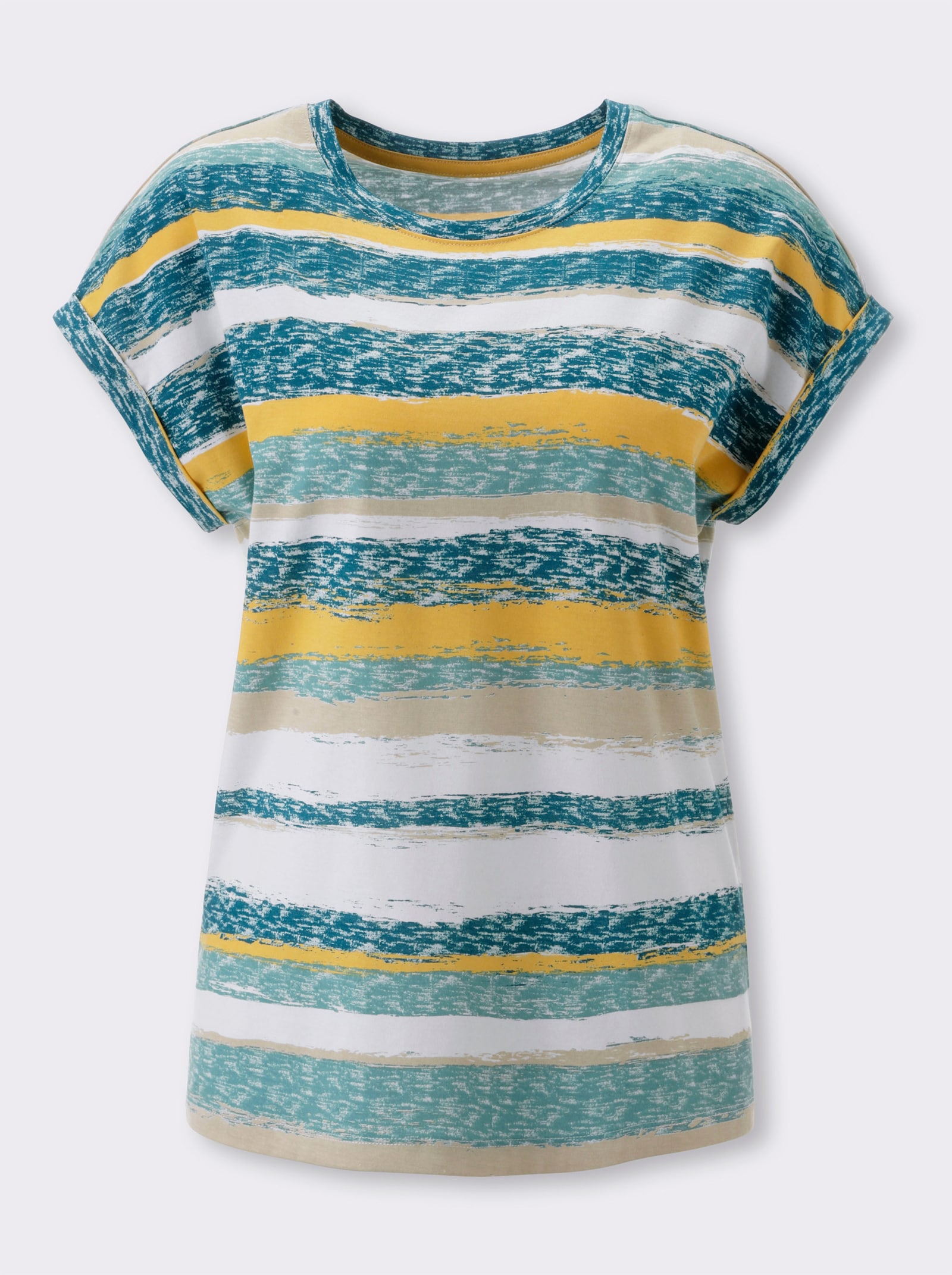 T-Shirt aus Baumwolle, gestreift - topas-gelb-geringelt
