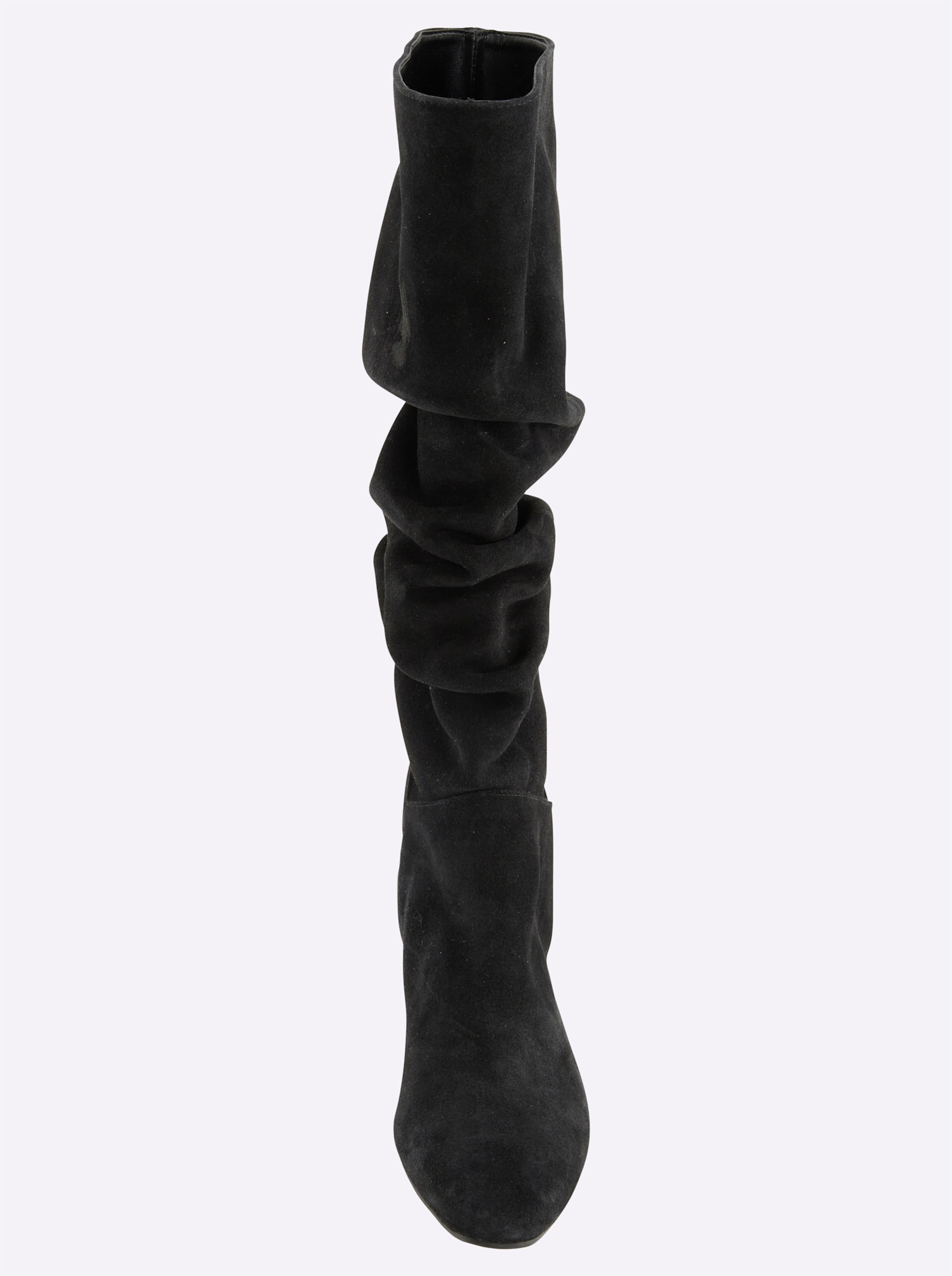 Leder günstig Kaufen-Stiefel in schwarz von heine. Stiefel in schwarz von heine <![CDATA[Stiefel Made in Spain aus Kalb-Veloursleder. Modisch geraffter Schaft. Innenfutter: Synthetik. Innensohle: Leder. Schaft-H/W ca. 38/38 cm. Stiefel fällt klein aus, bitte eine Nr. größe
