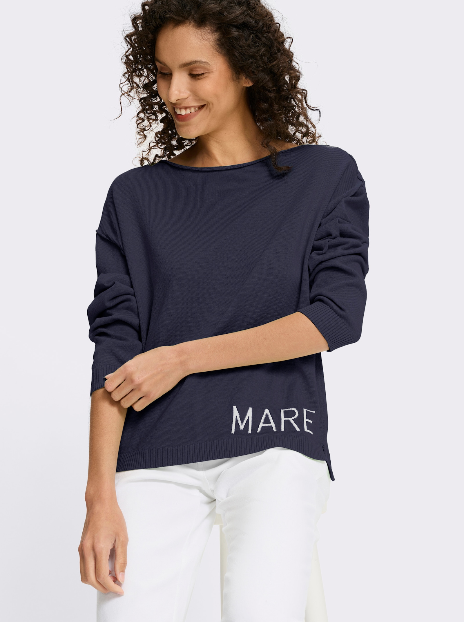 heine Baumwollpullover mit Seitenschlitzen - marine