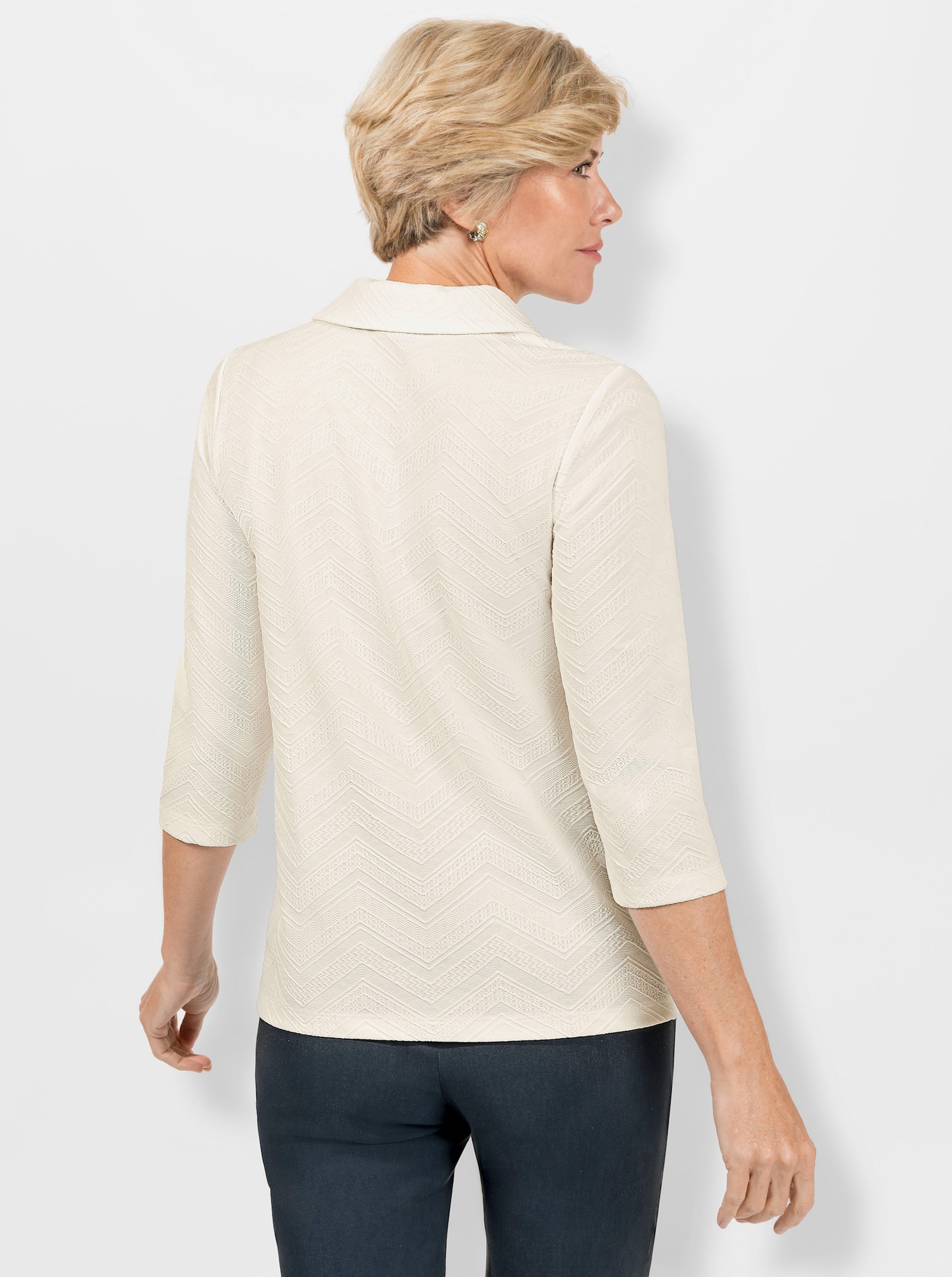 Poloshirt met open V - ecru