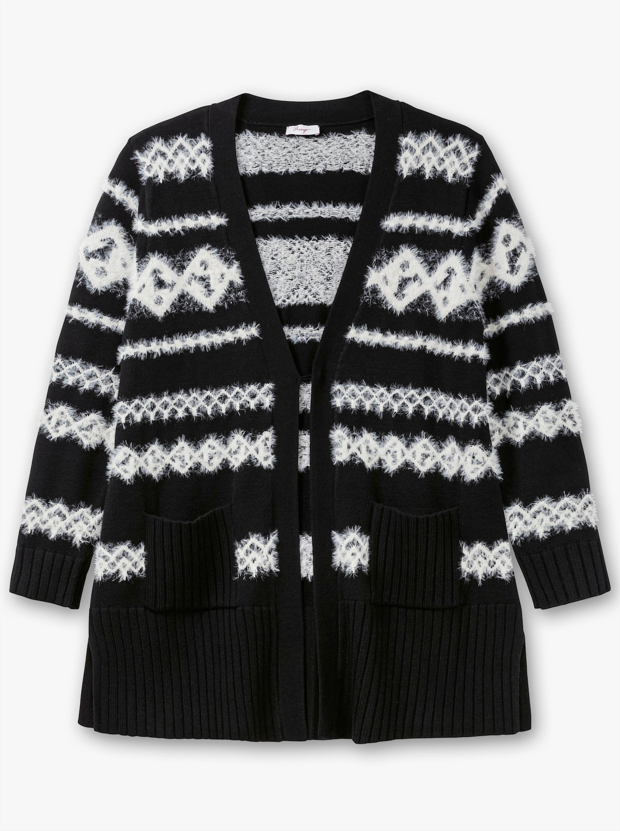 sheego Longstrickjacke - schwarz-gemustert
