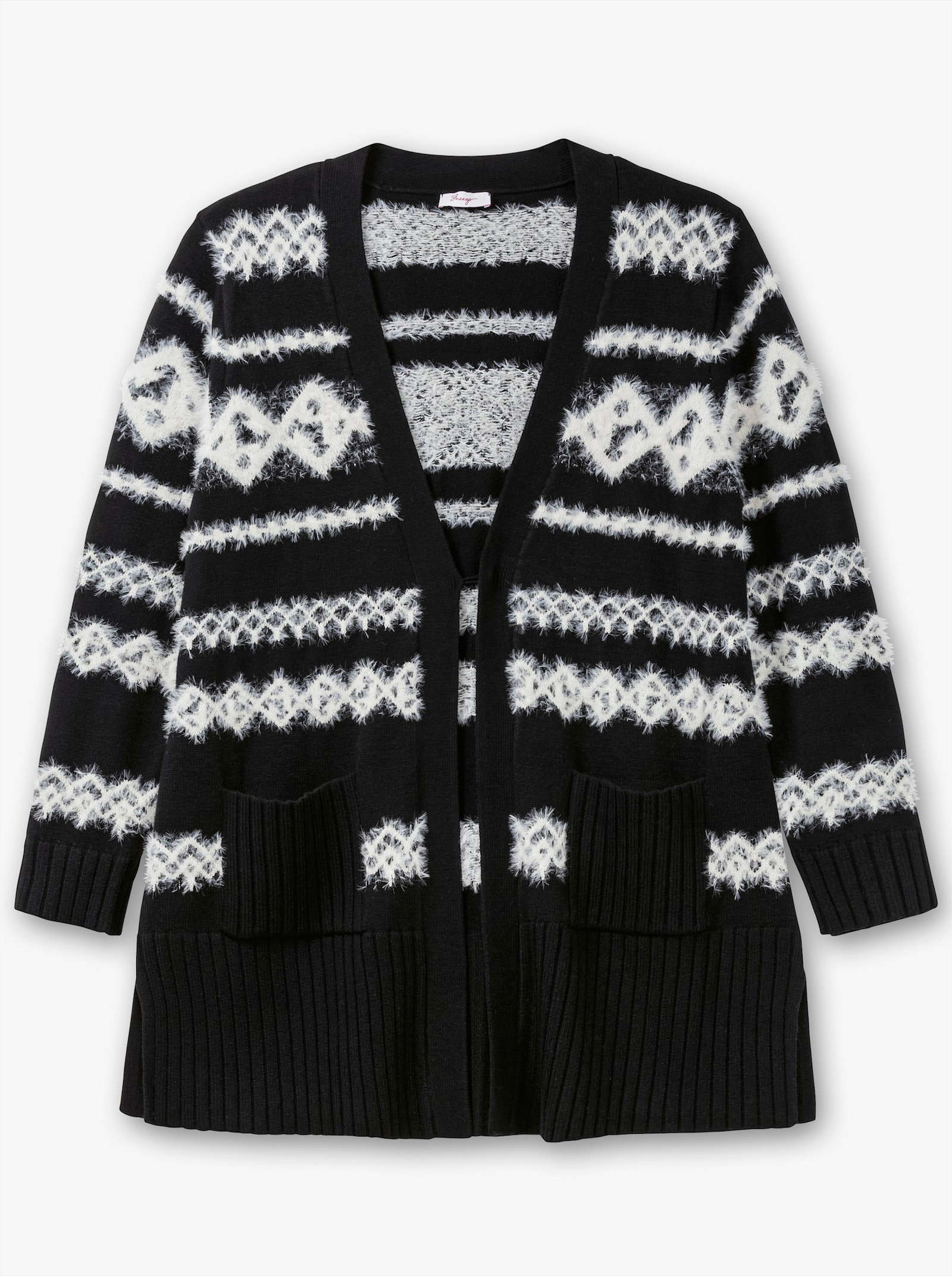 sheego Longstrickjacke mit Intarsienmuster - schwarz-gemustert