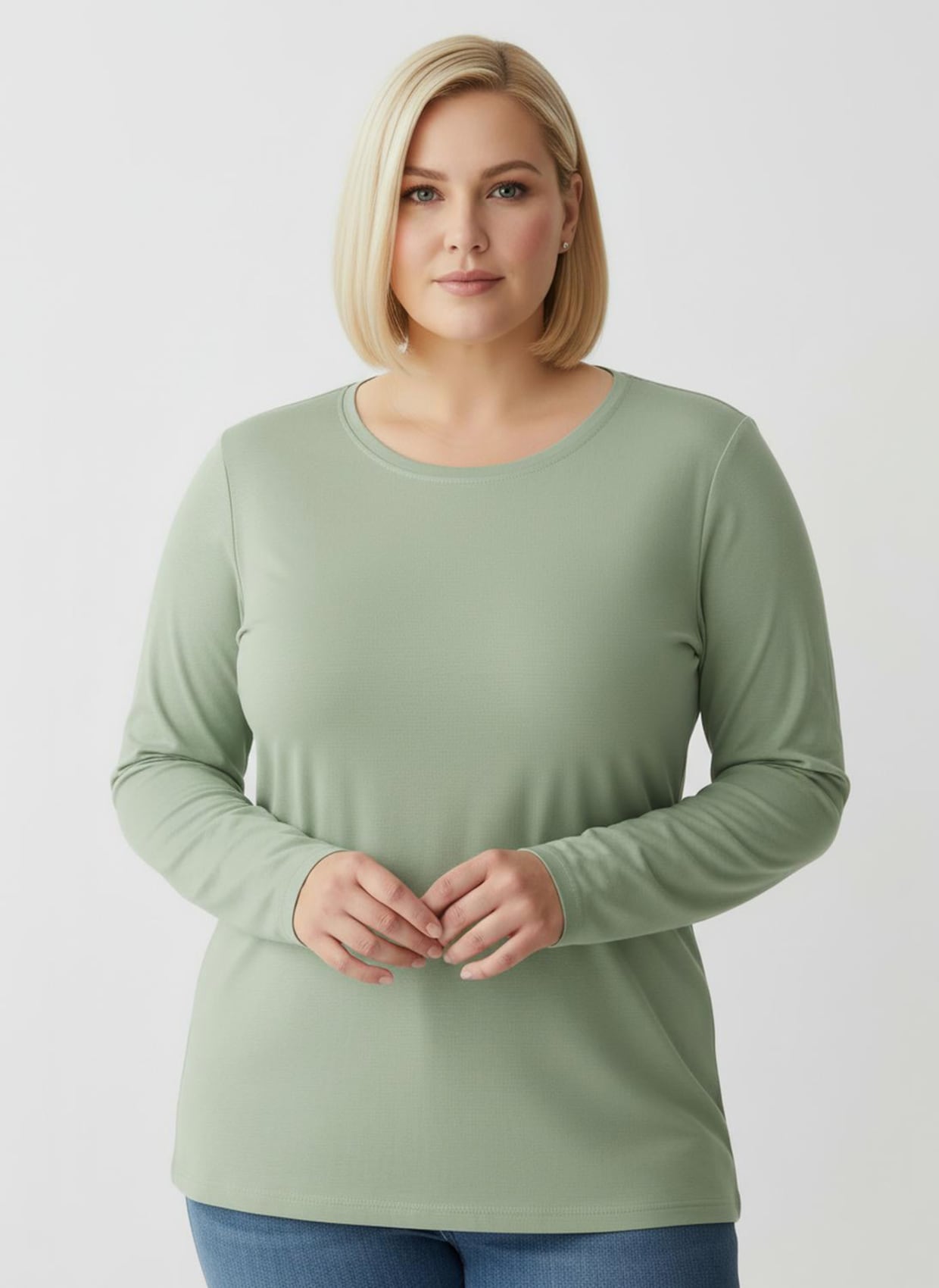 Rundhalsshirt mit zertifizierter Baumwolle - eucalyptus