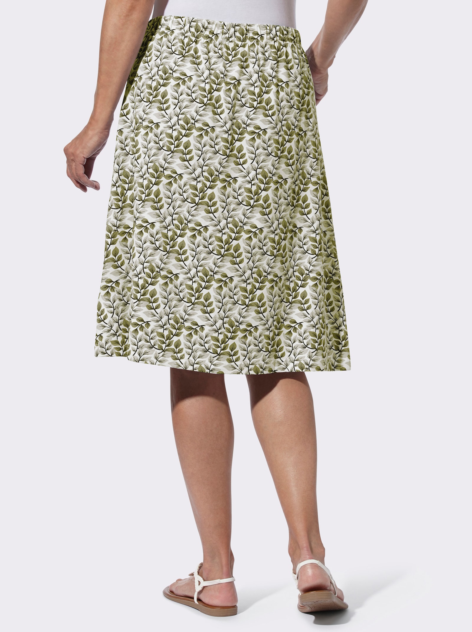 Schlupfrock mit Rundum-Dehnbund - ecru-oliv-bedruckt