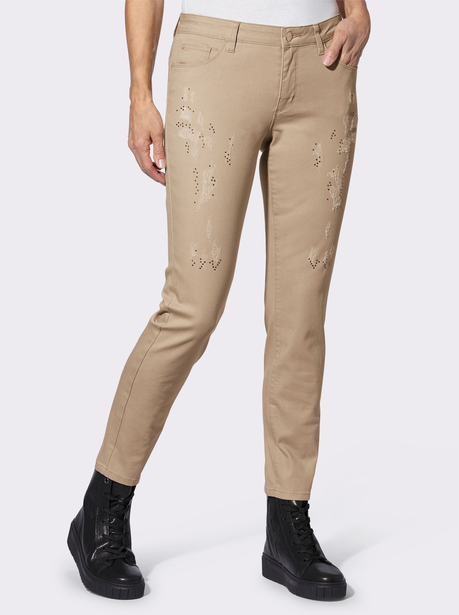 Push-up-Jeans mit Glitzersteinchen - beige