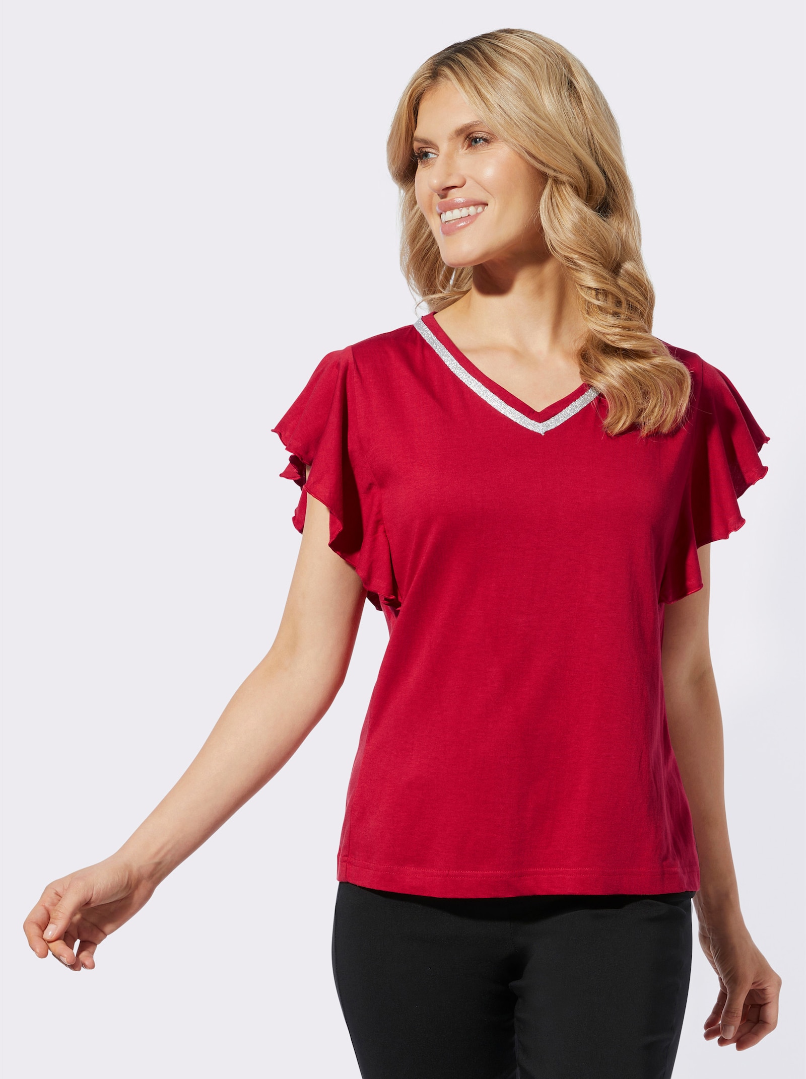 Shirt met V-hals en vleermuismouwen - rood