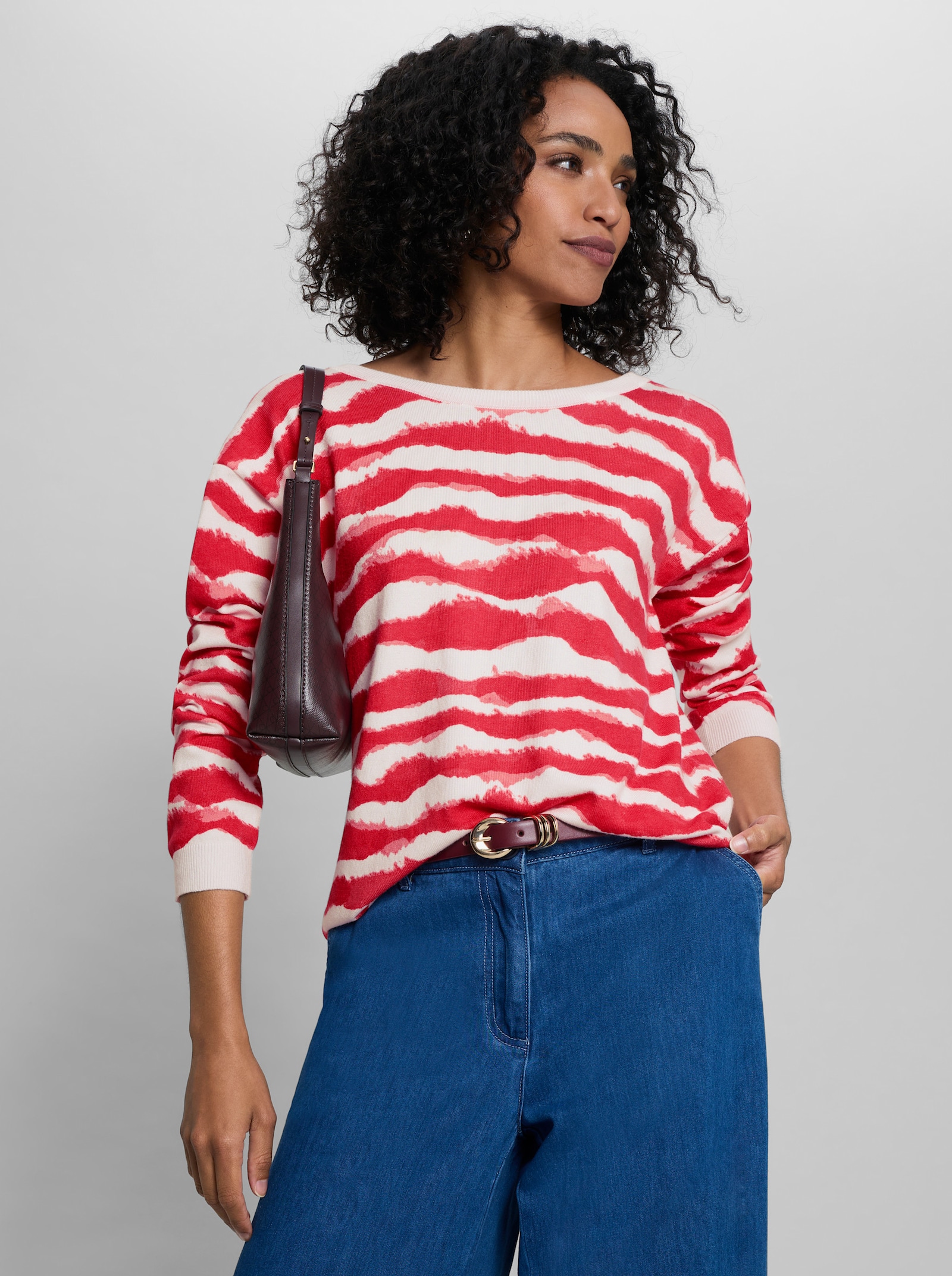 heine Feinstrickpullover mit Streifen-Print - ecru-hummer-bedruckt
