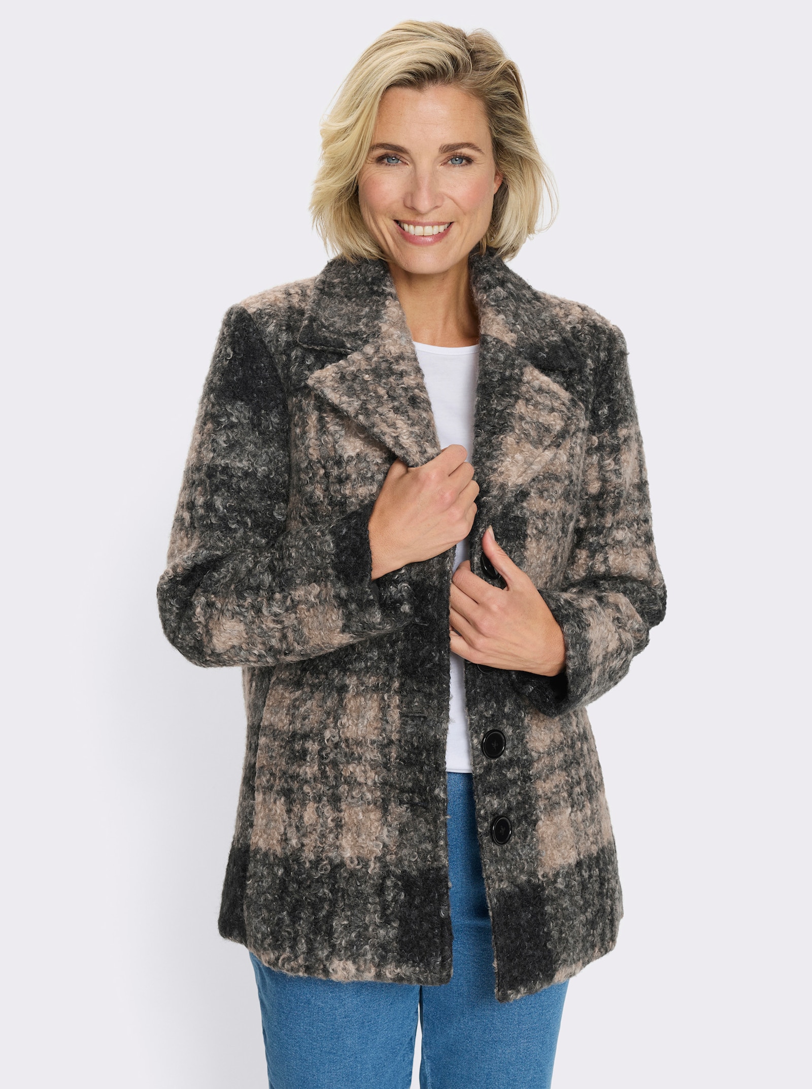 Boucléjack met ruitpatroon - zwart/sesam geruit