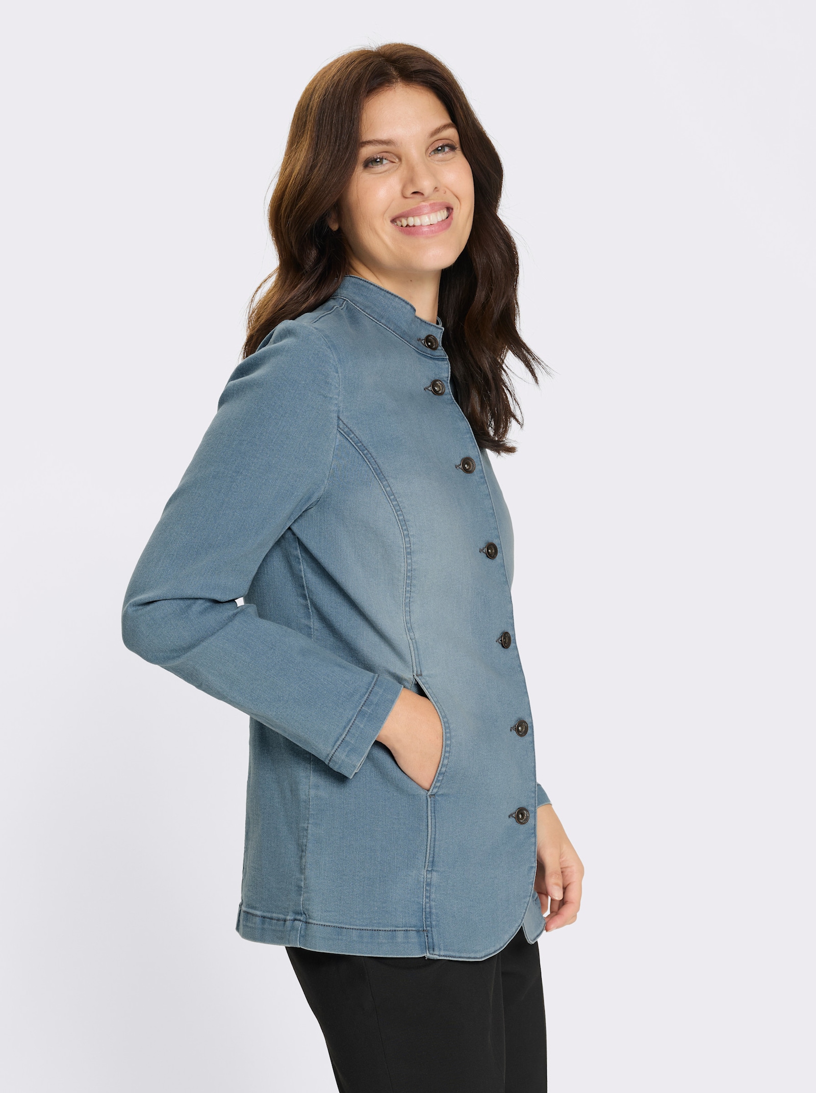Jeansjacke mit Stehkragen - blue-bleached