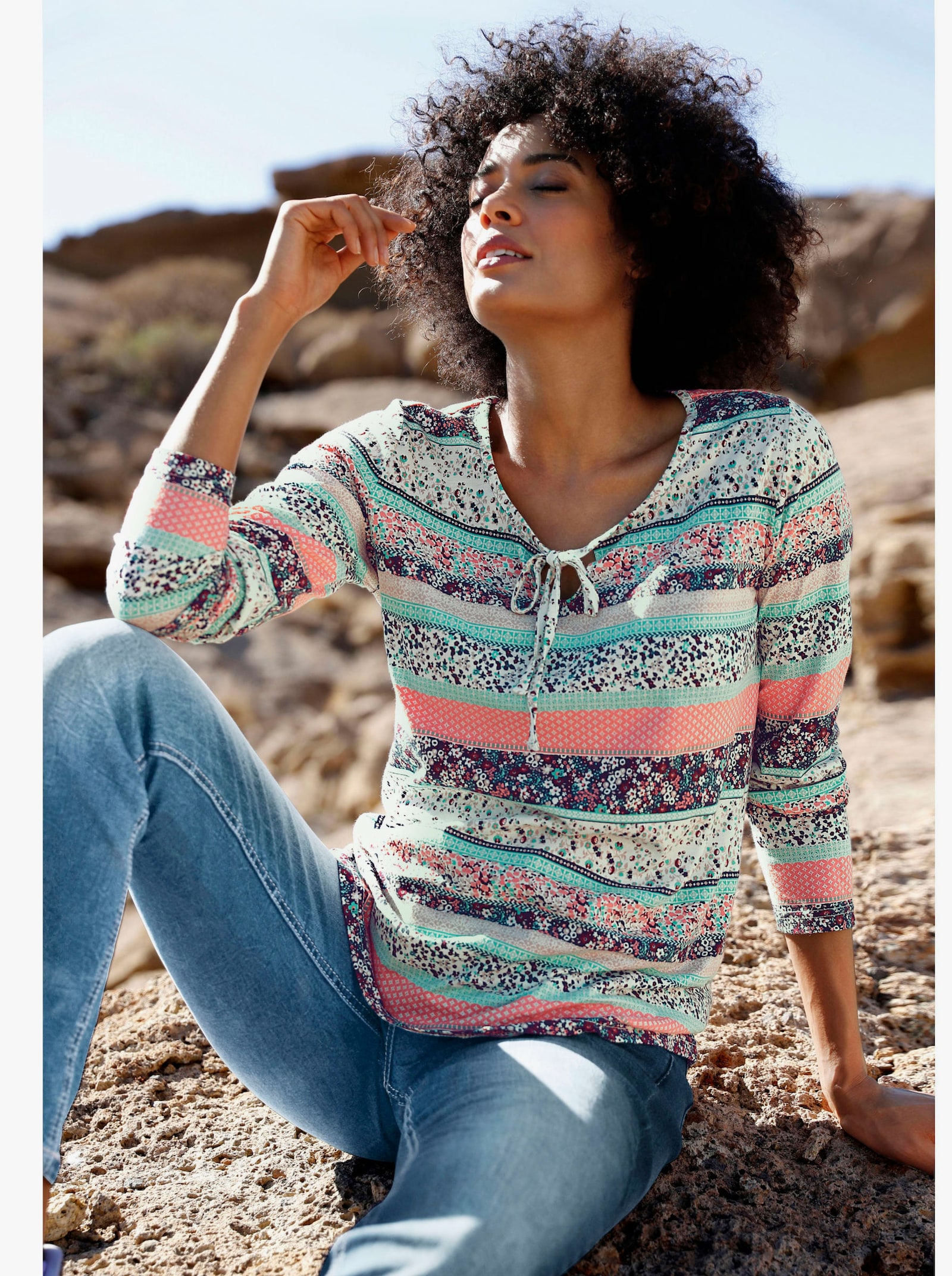 Tričko s okrúhlym výstrihom, mix vzorov - Oranžovo-vzorované