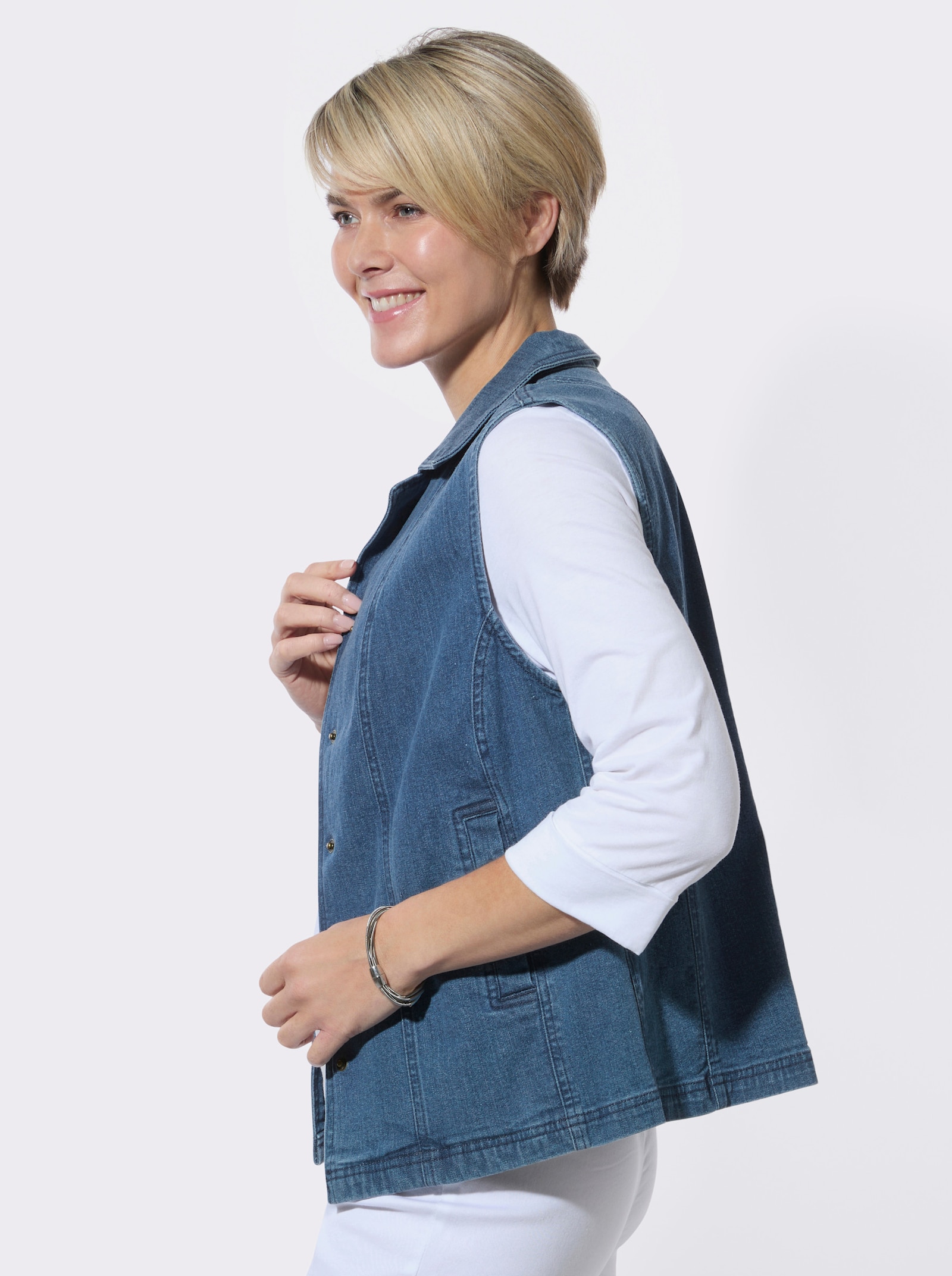 Jeansweste mit Reverskragen - blue-stone-washed
