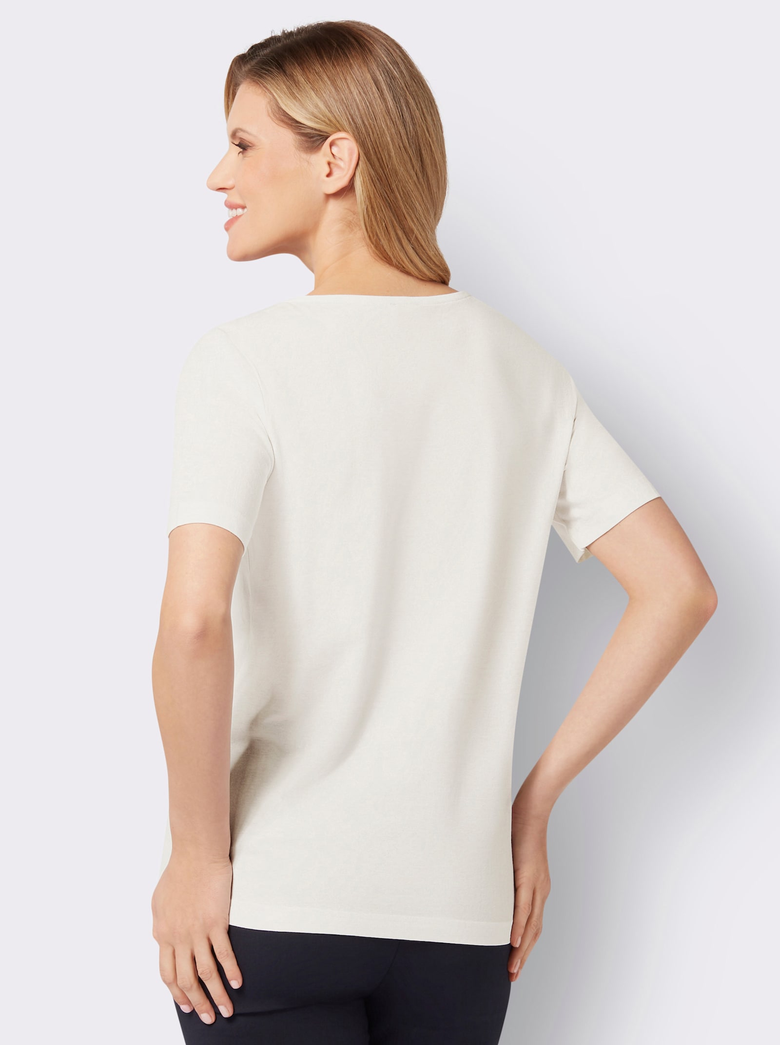 Kurzarmshirt mit Lochstickerei - ecru