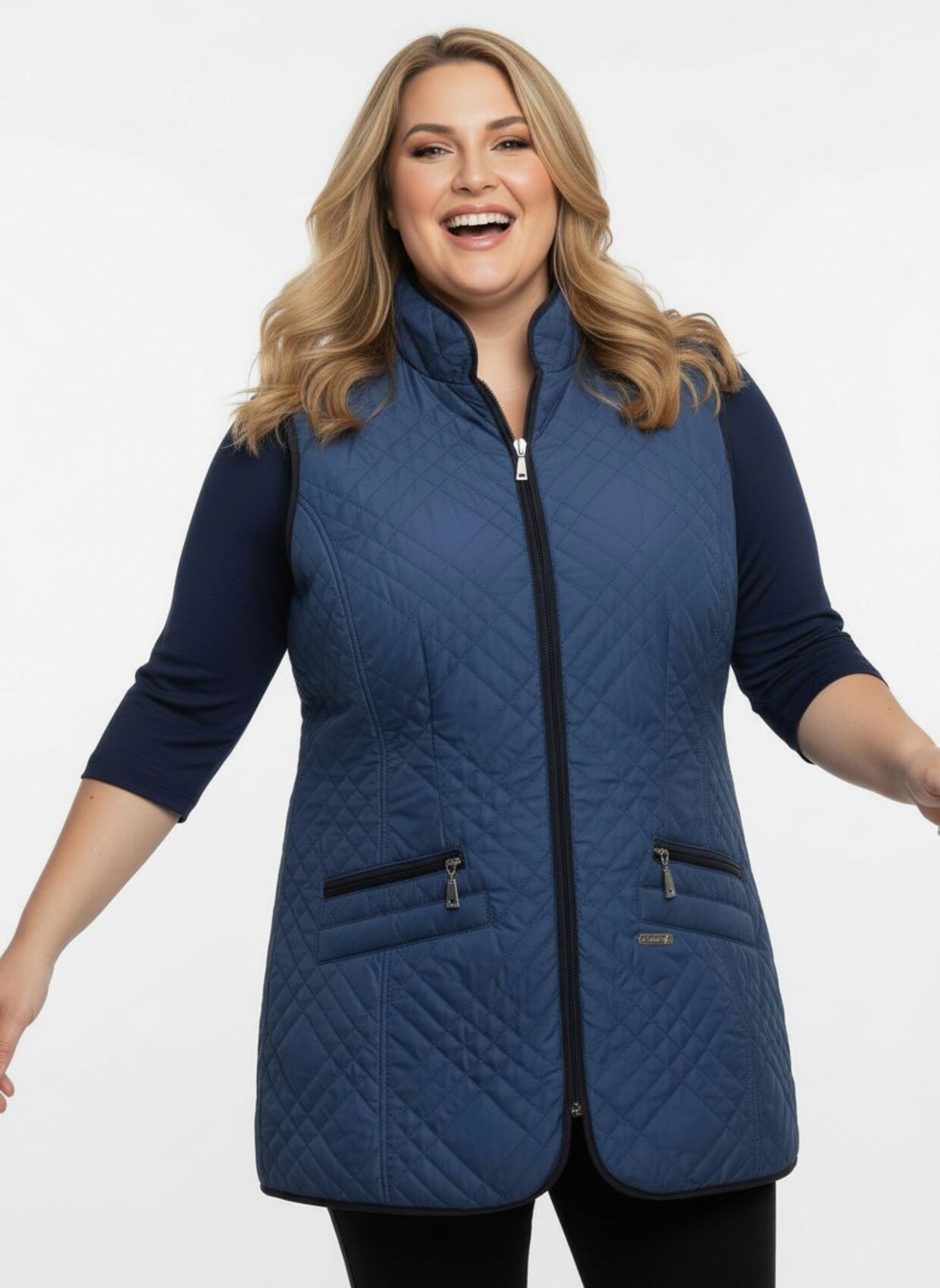 Steppweste mit Reißverschluss-Taschen - jeansblau