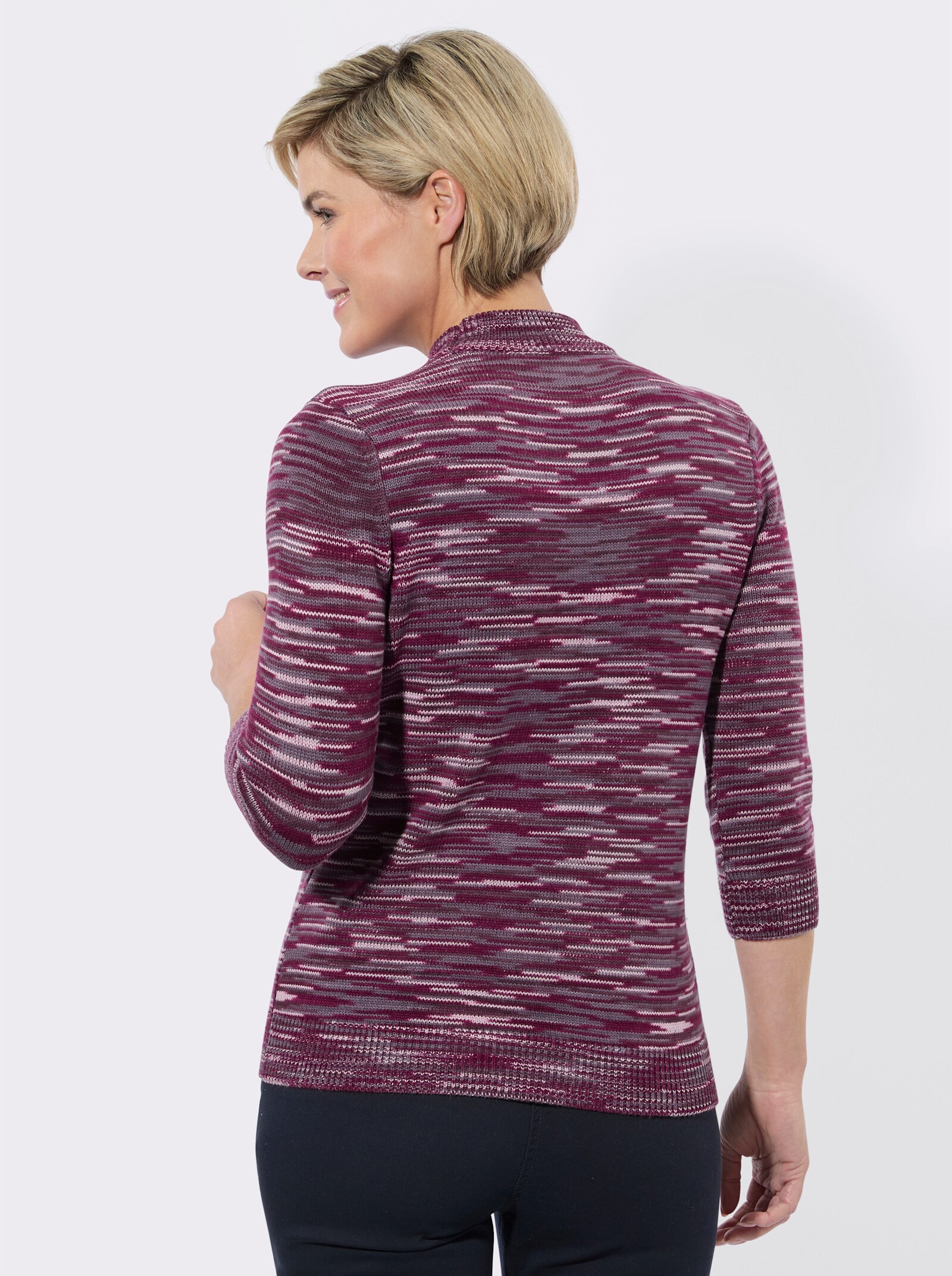 Stehkragenpullover in Melange-Optik - rosé-burgund-meliert