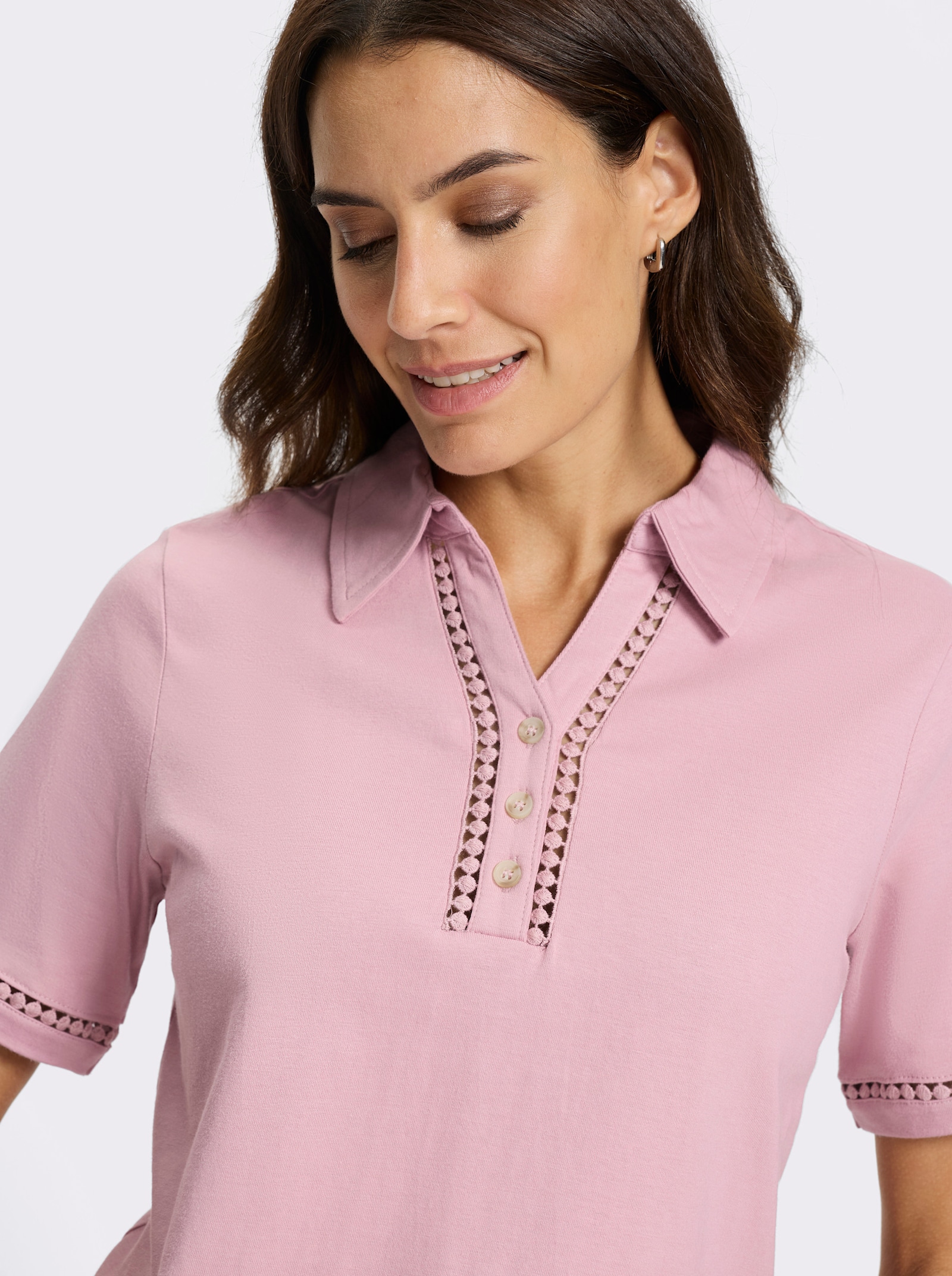 Poloshirt mit Knöpfen in Horn-Optik - mauve
