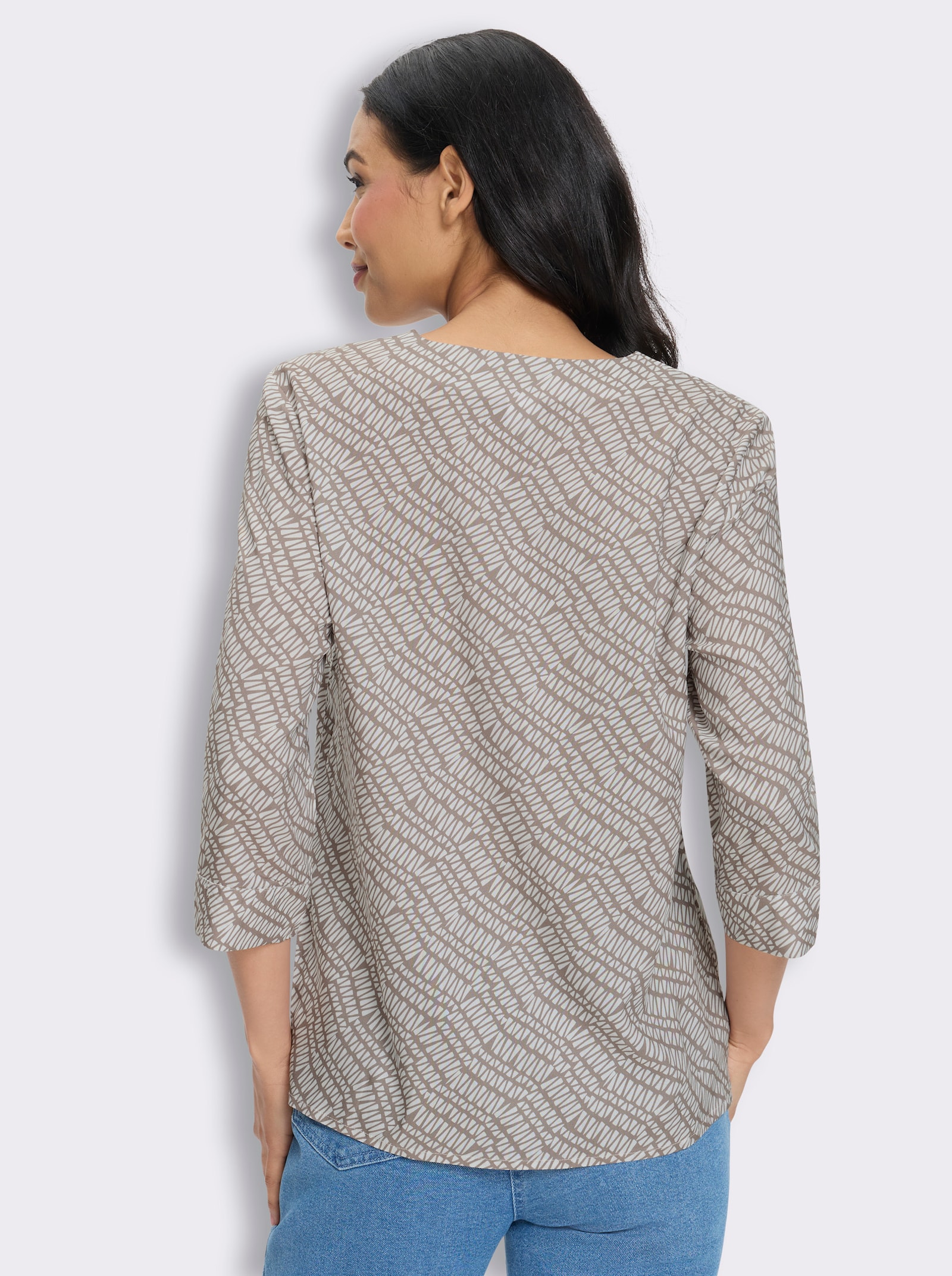 Schlupfbluse mit diagonalem Streifendruck - taupe-ecru-bedruckt