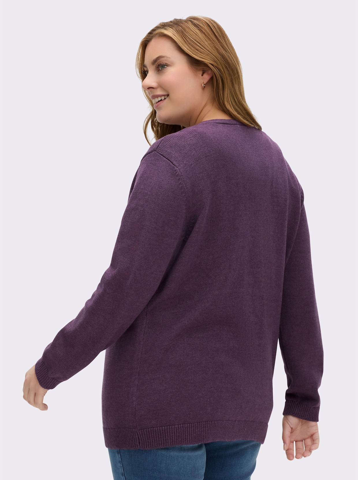 Strickjacke mit gebogter Knopfleiste - traube-meliert