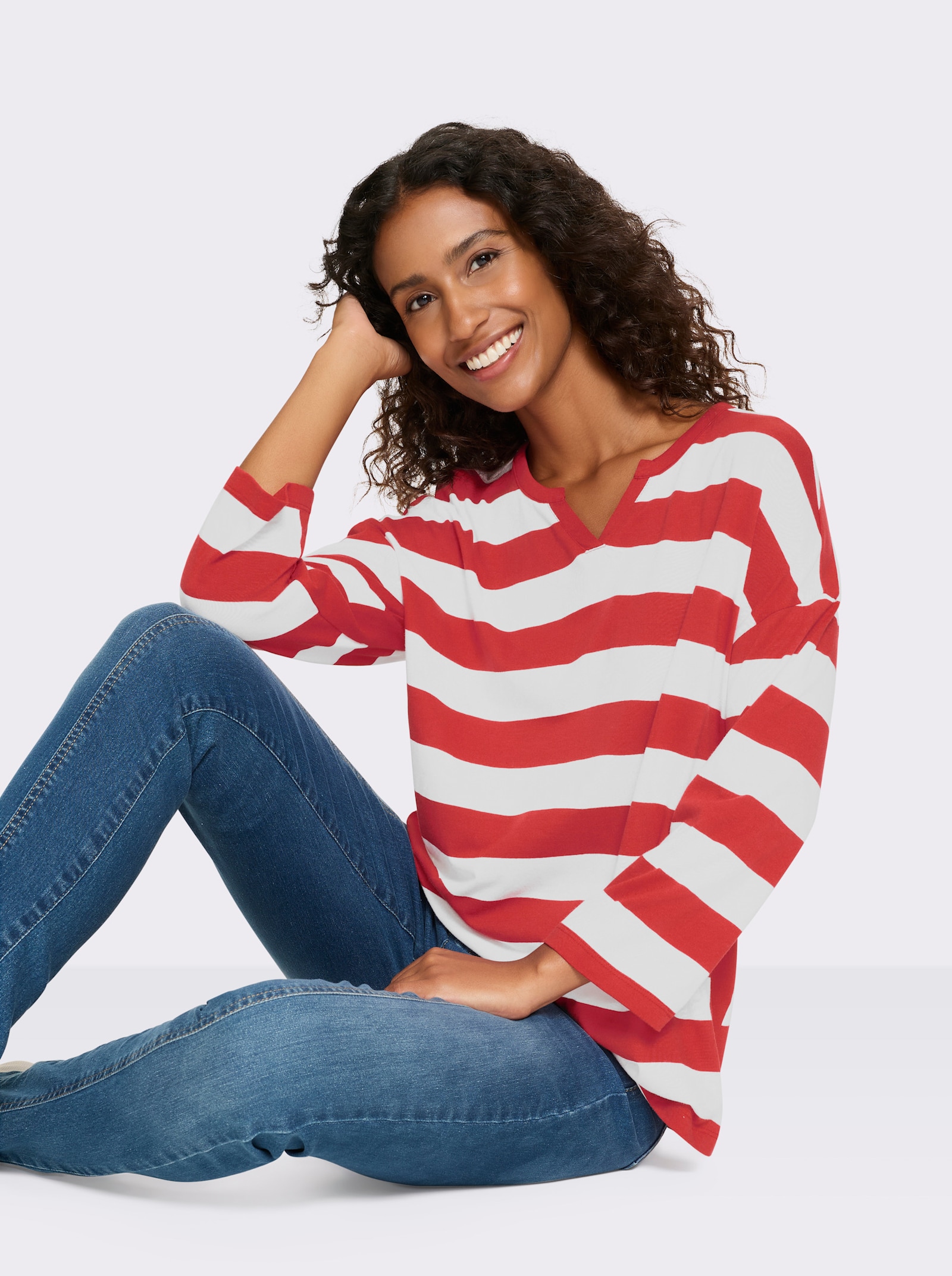 heine Ringelshirt mit seitlichen Einsätzen - erdbeere-weiß-geringelt