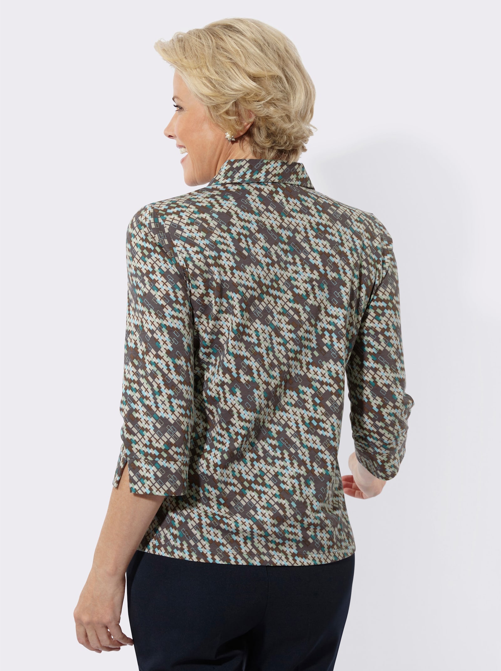 Poloshirt mit Glitzersteinchen - topas-ecru-bedruckt