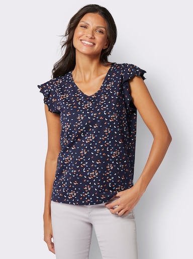 Shirt met V-hals - marine/bleu geprint