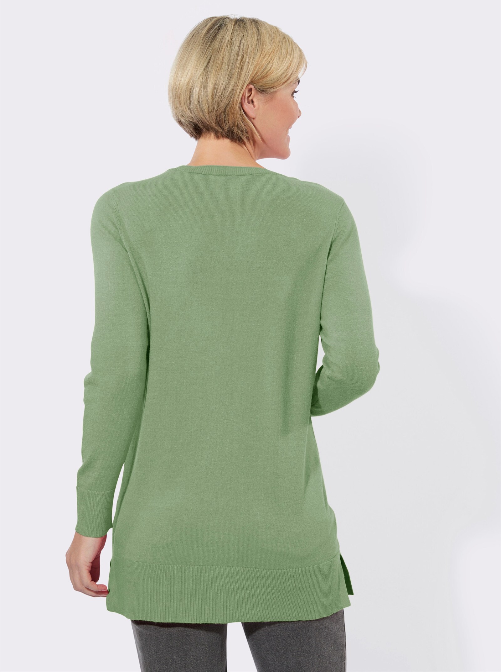 Longpullover mit V-Ausschnitt - eucalyptus
