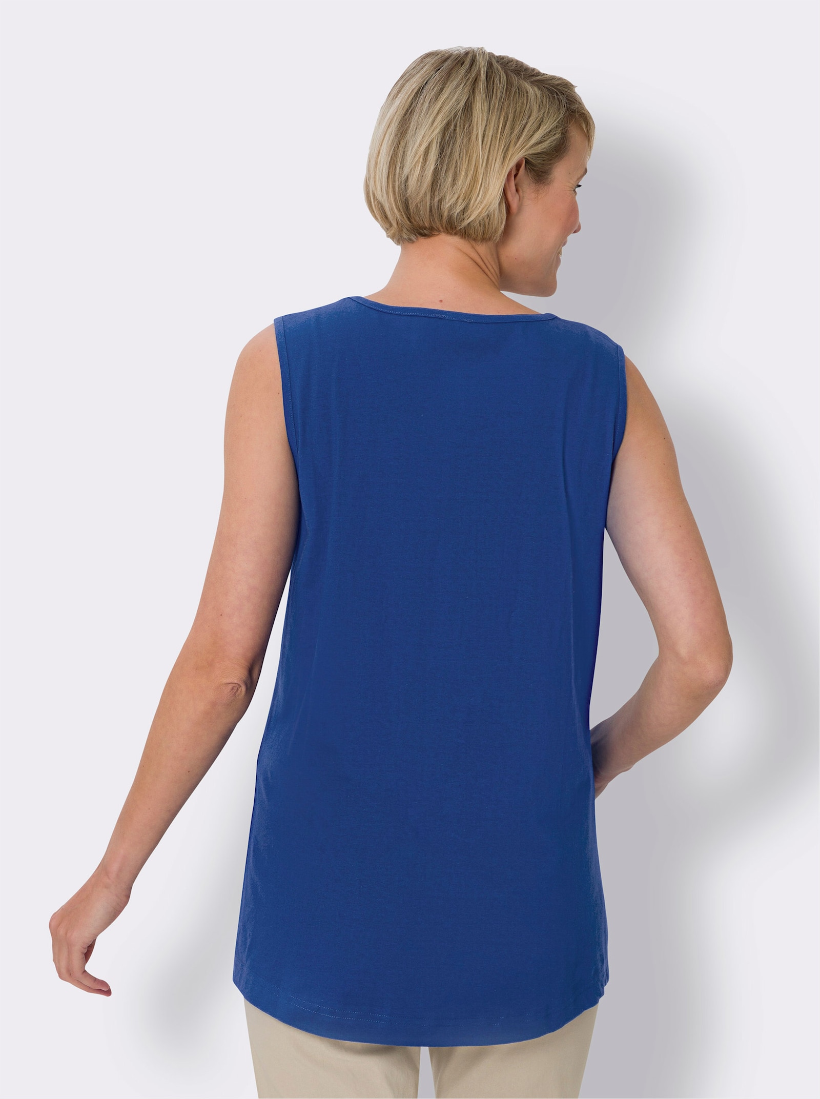 Lange top met afgeronde zoom - koningsblauw + pink