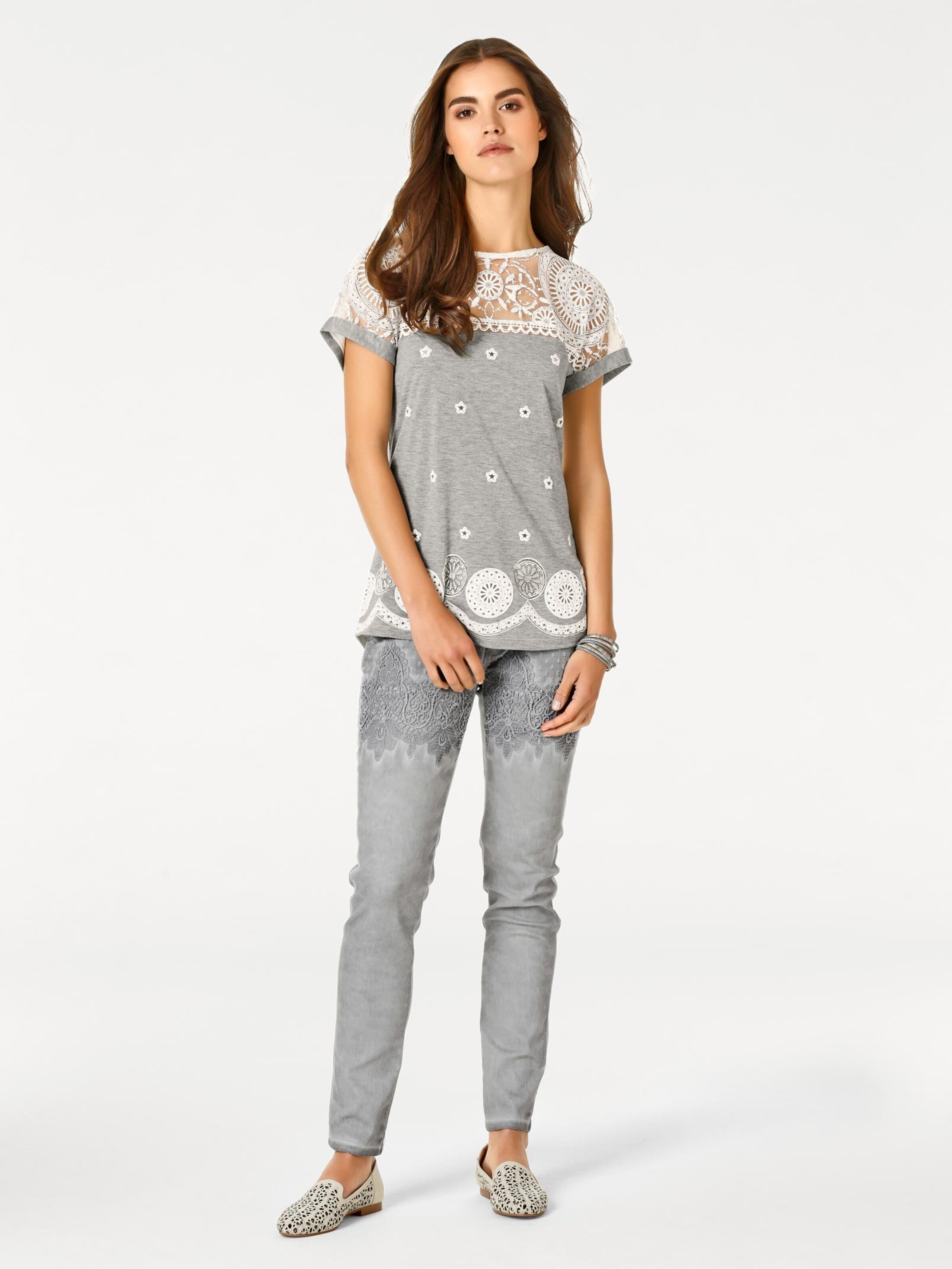 Damenmode Shirts Linea Tesini Spitzen-Shirt in grau 