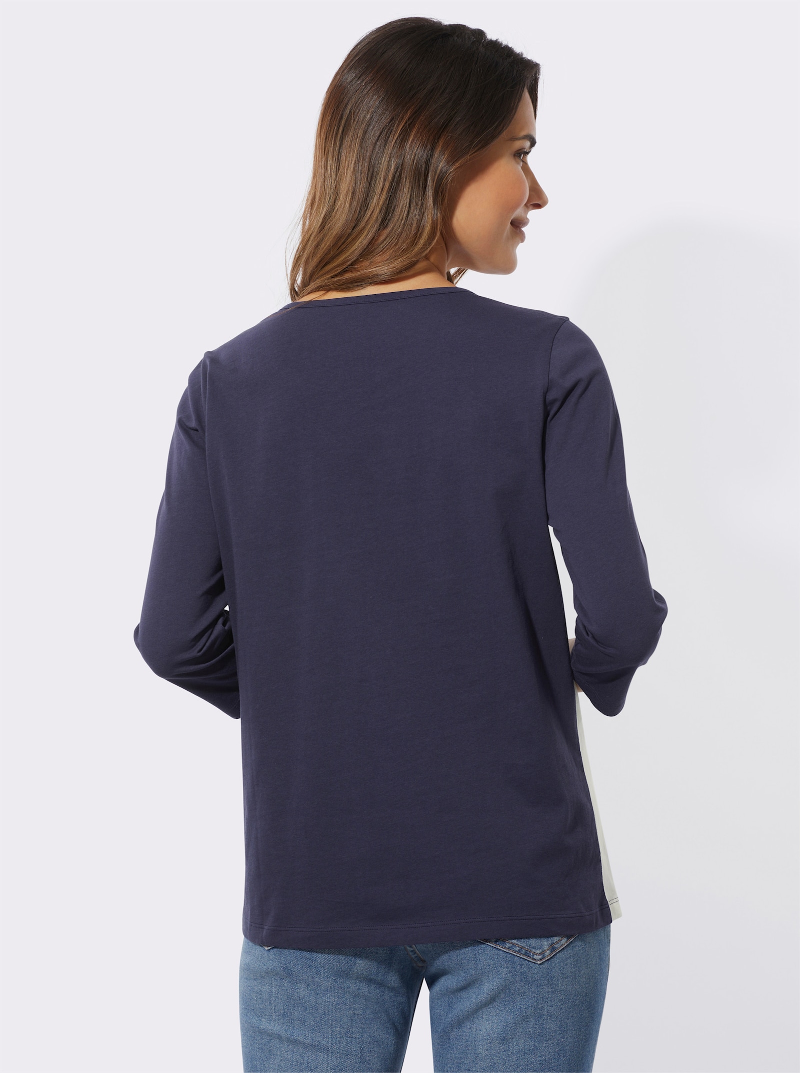 Tričko s 3/4 rukávem a fóliovým potiskem - ecru-nebesky modrá-potisk