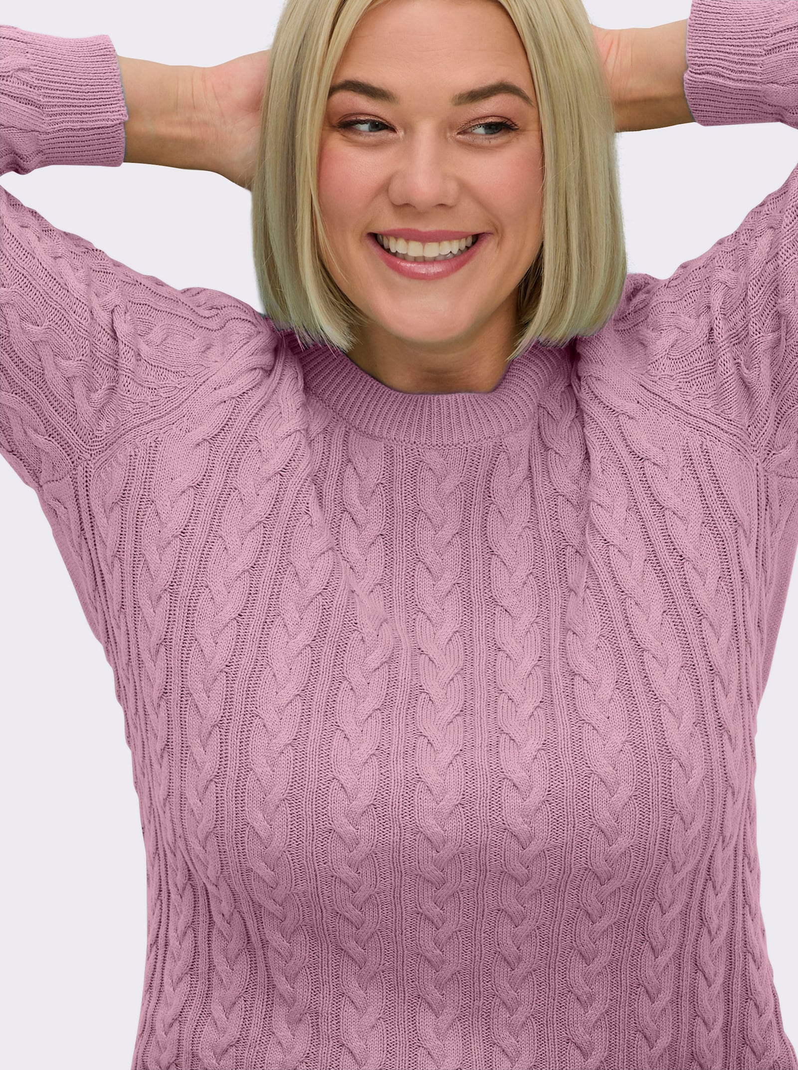 Strickpullover mit Zopfmuster - altrosé