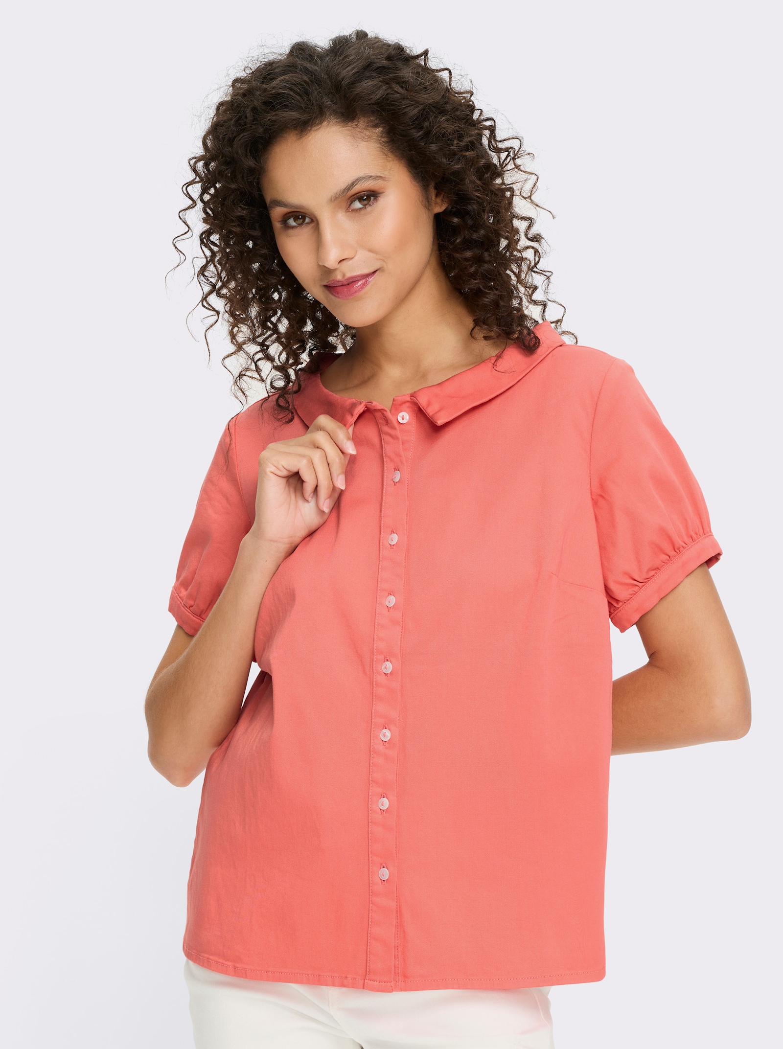 heine Jeansbluse mit Bubikragen - koralle