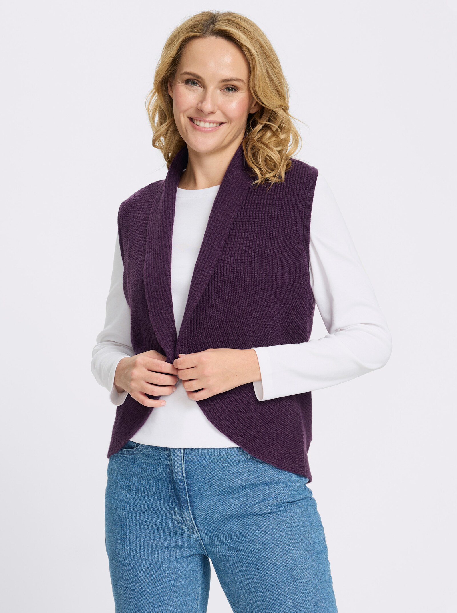 Strickweste mit Schalkragen - traube