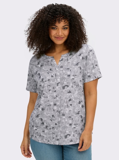 Kurzarmshirt in Baumwoll-Qualität - hellgrau-steingrau-bedruckt