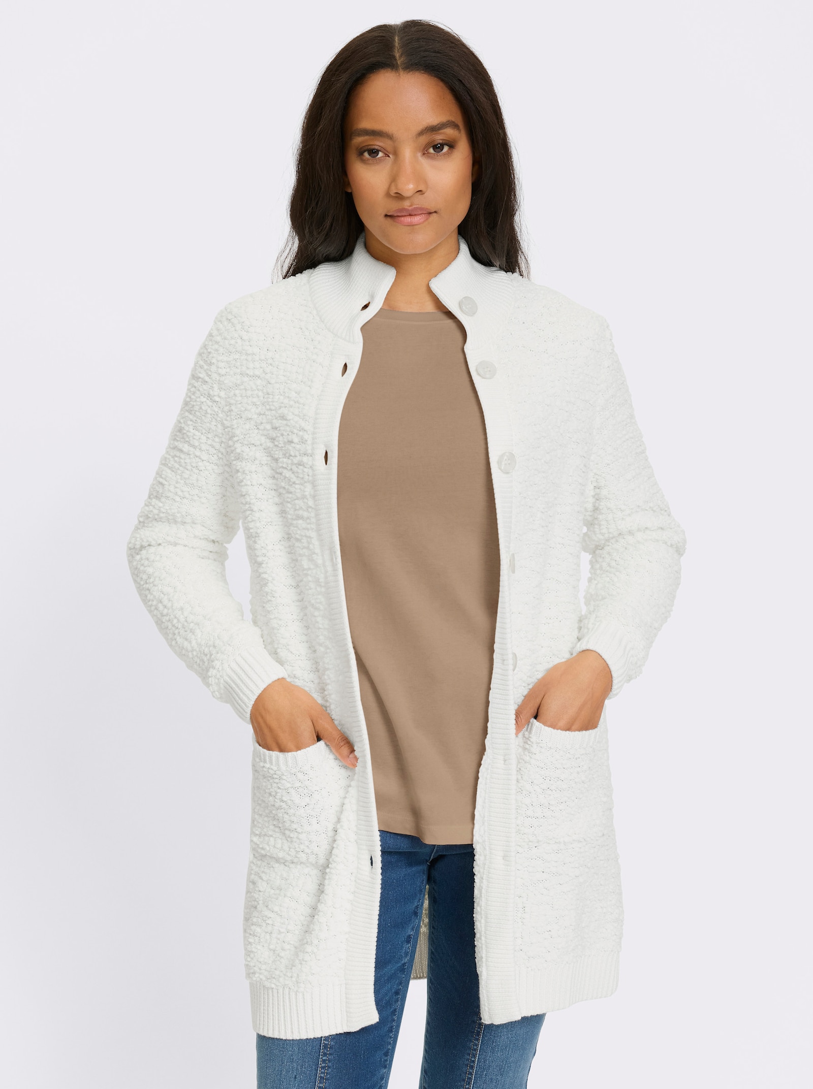 heine Longstrickjacke mit Stehkragen - ecru