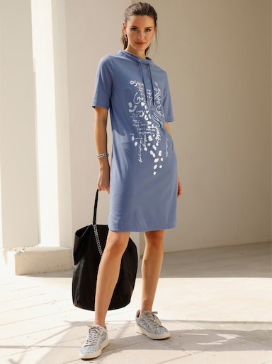 Jerseykleid - taubenblau-silberfarben