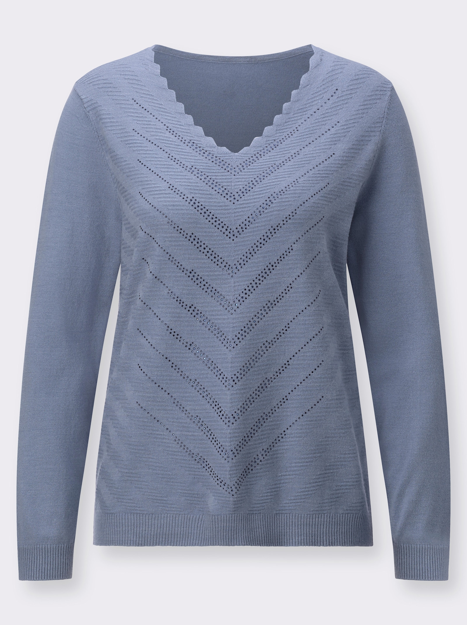 Pullover met V-hals, met glittersteentjesversiering - duivenblauw