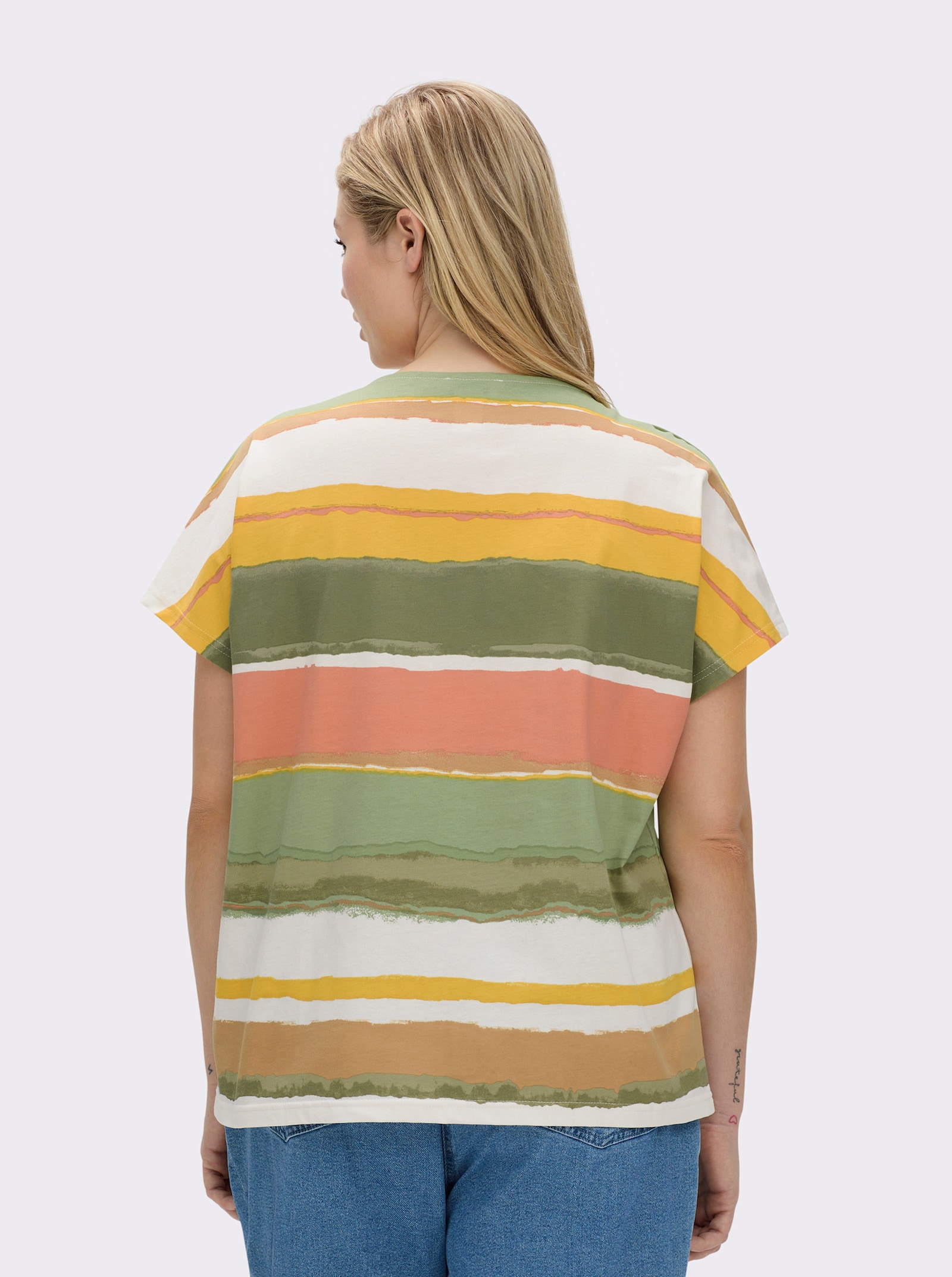 Kurzarmshirt mit Knöpfen in Holz-Optik - khaki-ecru-bedruckt