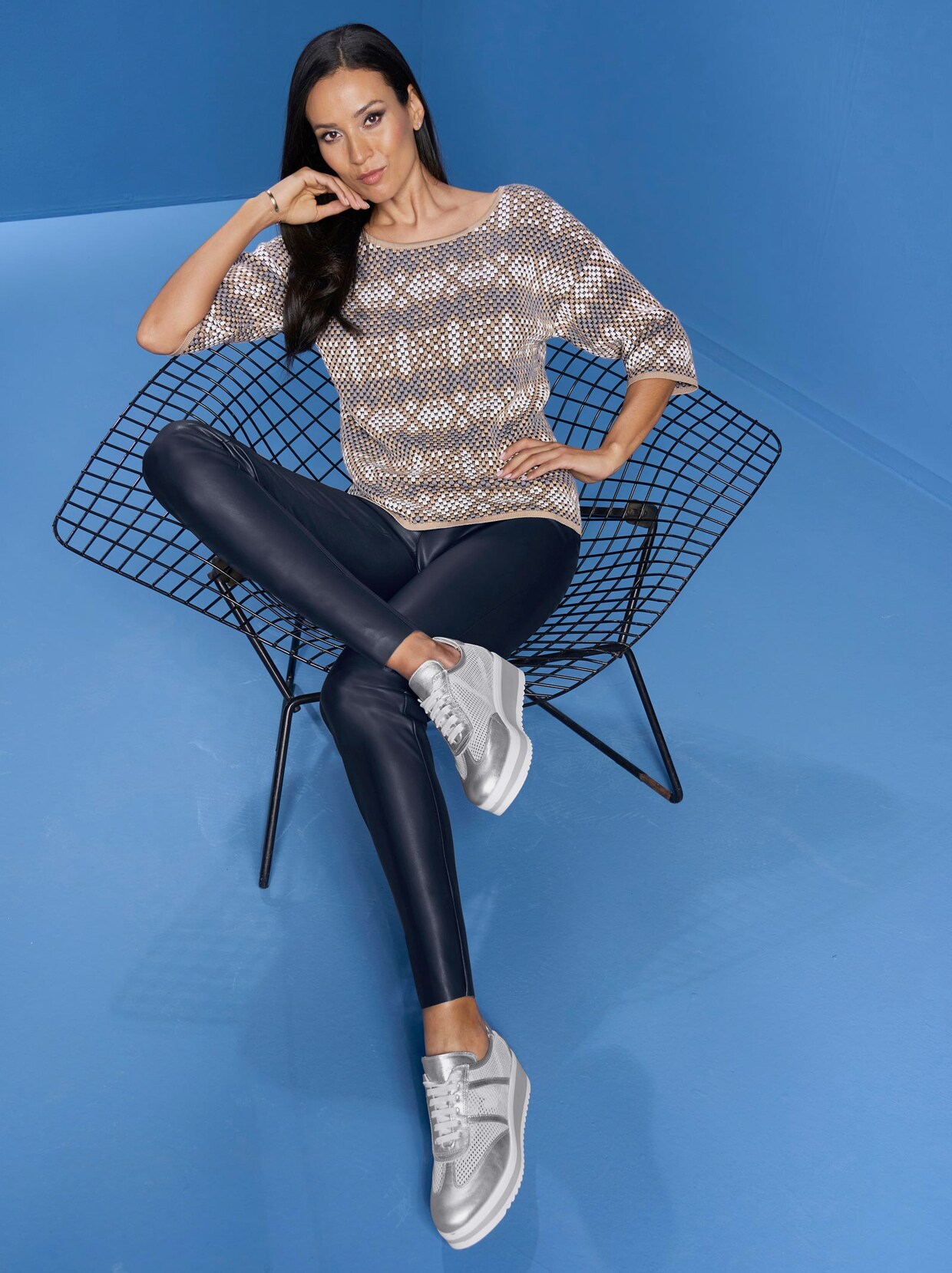 Rick Cardona Pullover - taubenblau-sesam-gemustert