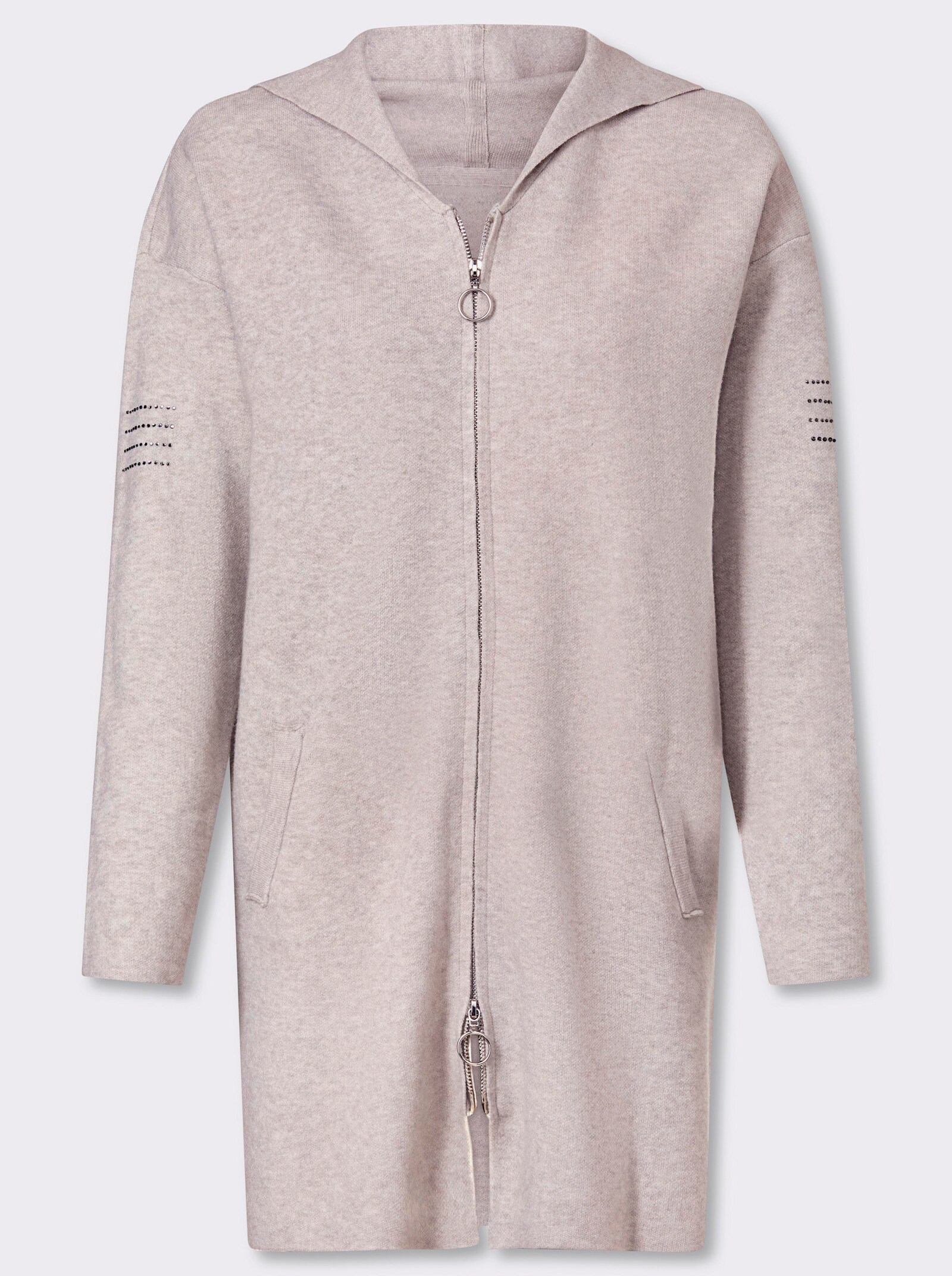 heine Longstrickjacke mit Kapuze - hellgrau-meliert