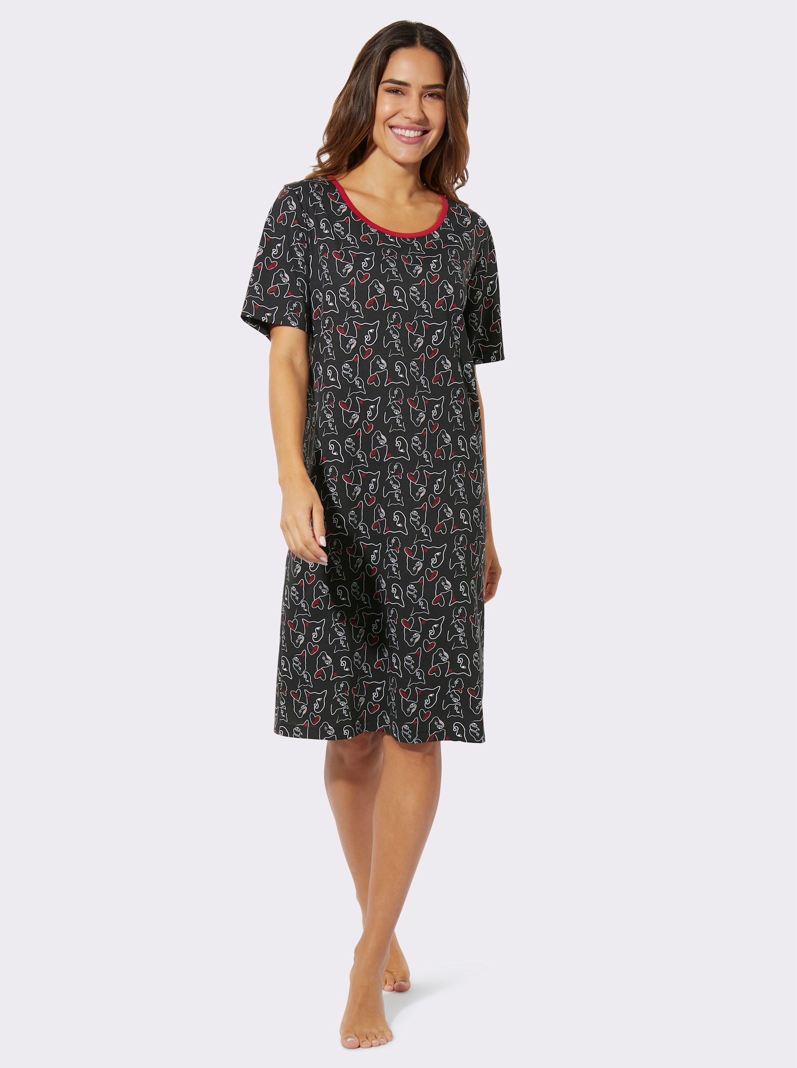 Noční košile s grafickým vzorem - černá-potisk