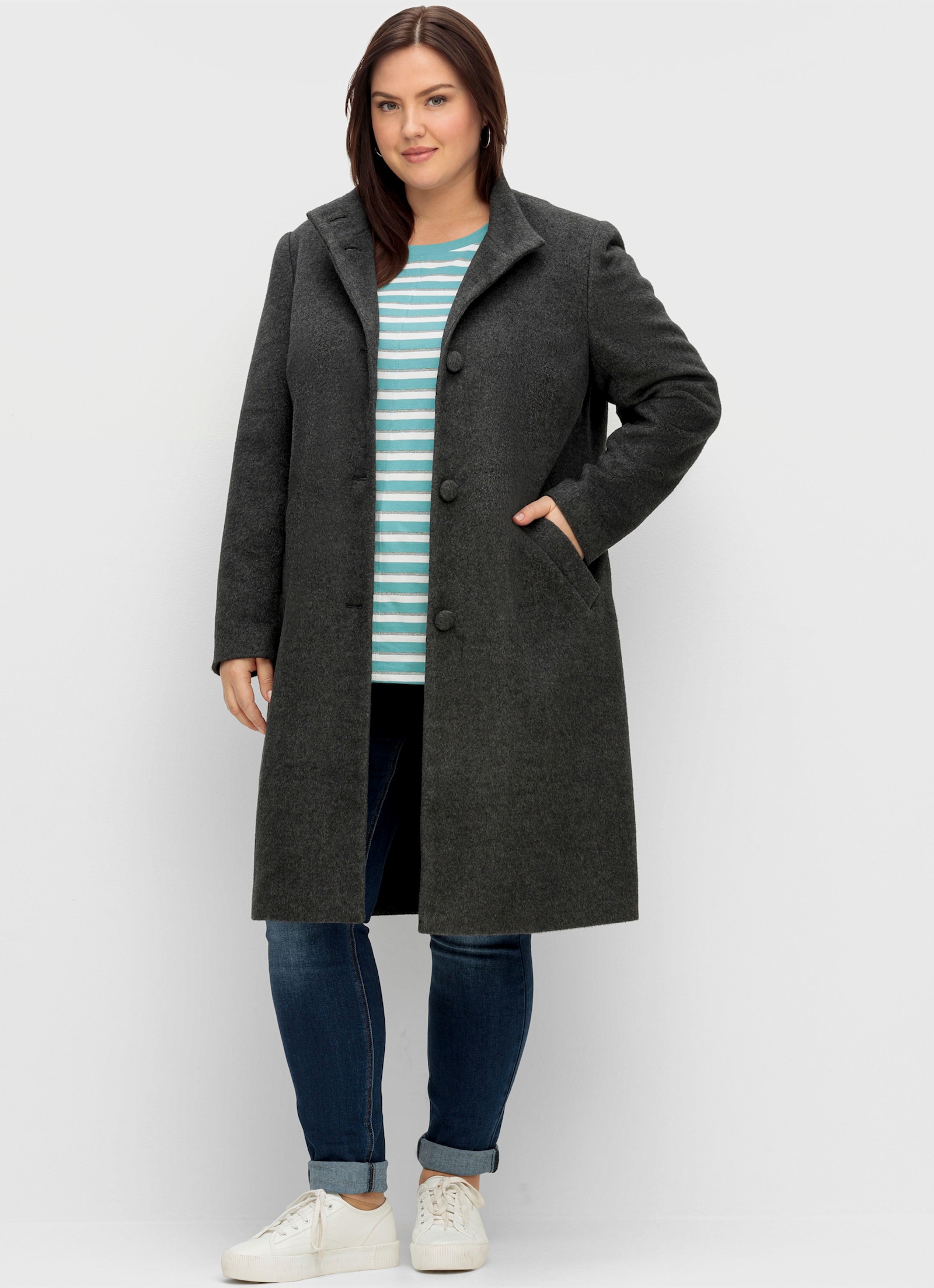 sheego Winterjas met opstaande kraag - antraciet gemêleerd