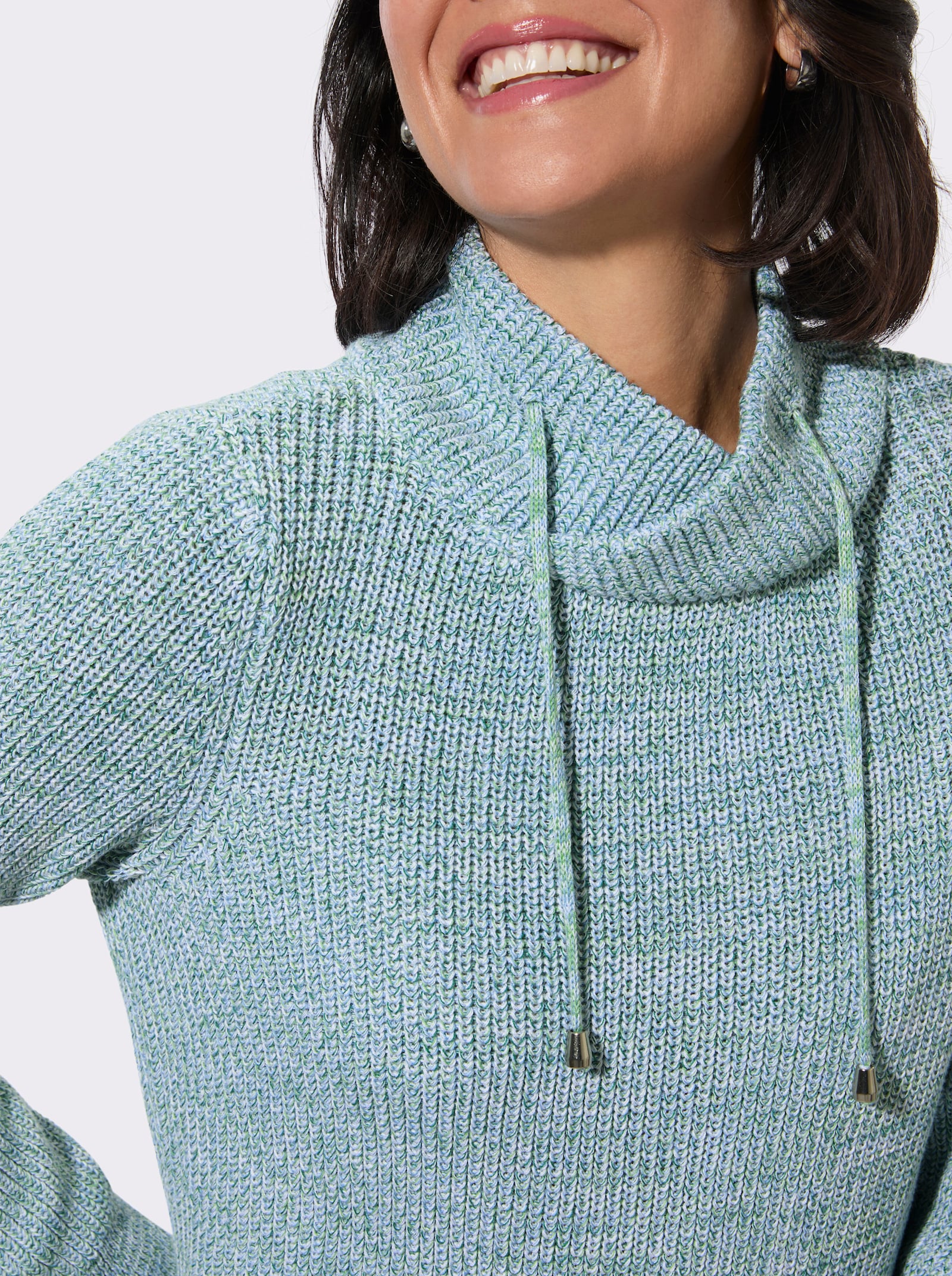 Stehkragenpullover in Melange-Optik - apfel-himmelblau-meliert