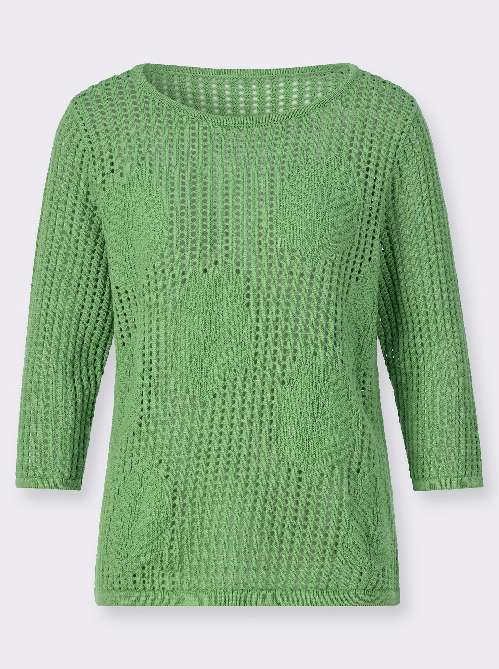 Baumwollpullover mit Ajour- und Blättermuster - apfel